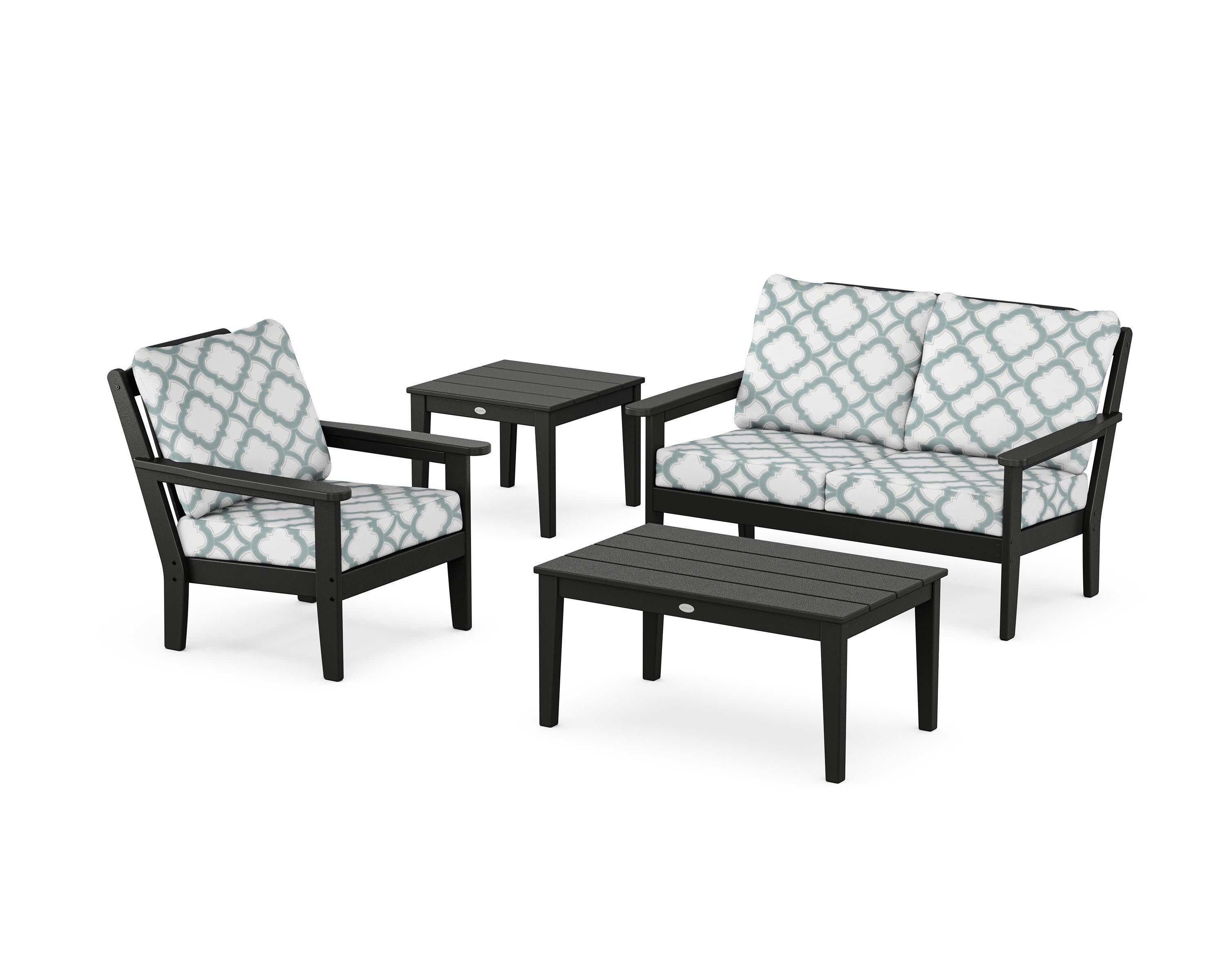 Wovendale 4-Piece Deep Seating Set in Black / Trellis Glacier Spa