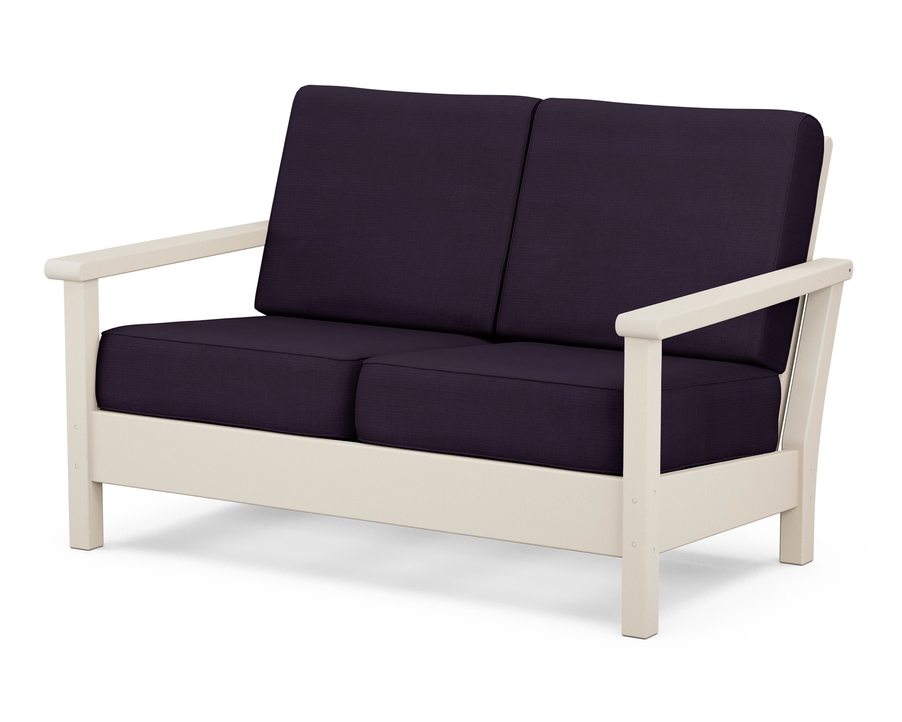 Harbour Deep Seating Loveseat in Sand / Navy Linen