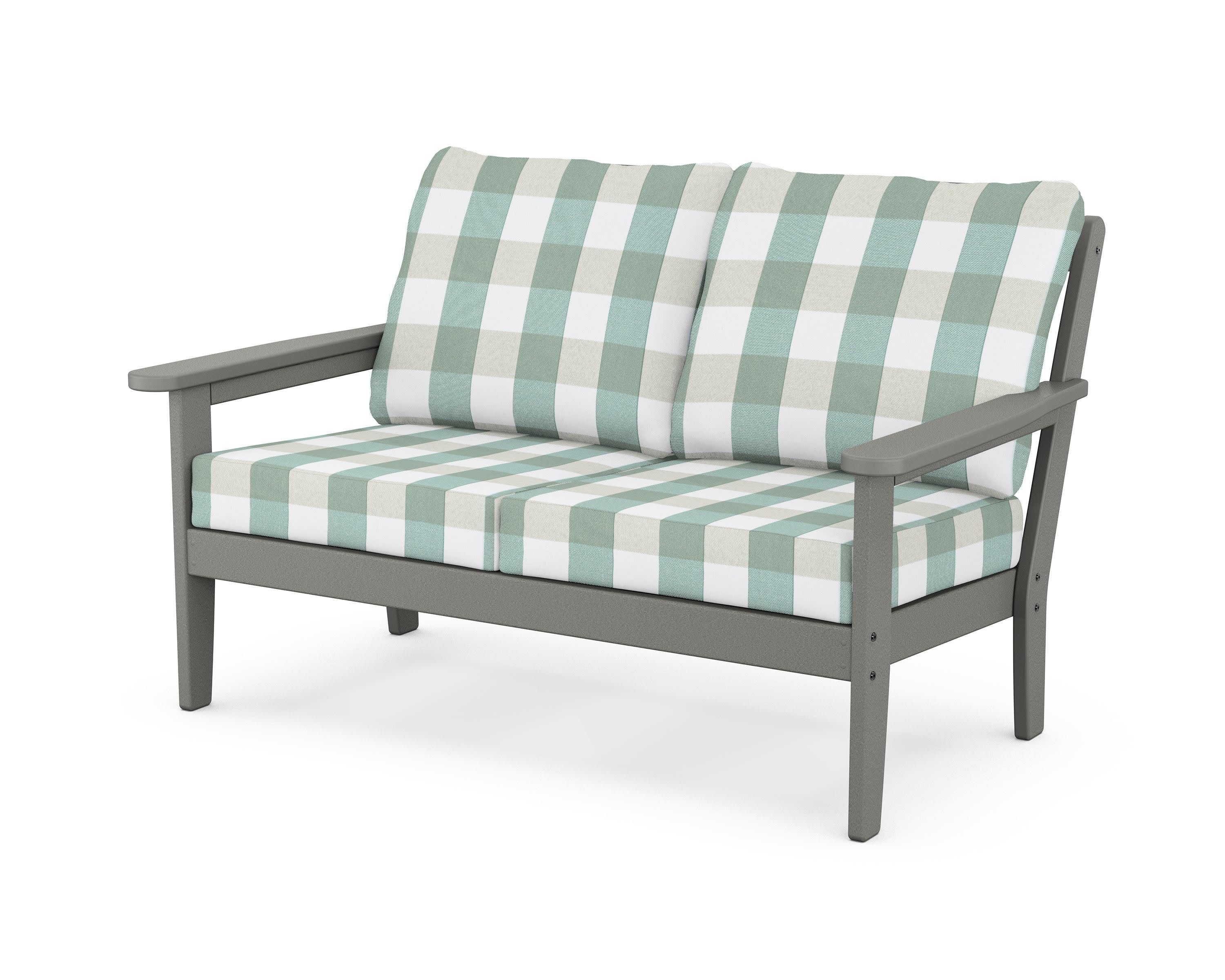 Cottage Deep Seating Loveseat in Slate Grey / Buffalo Plaid Glacier Spa