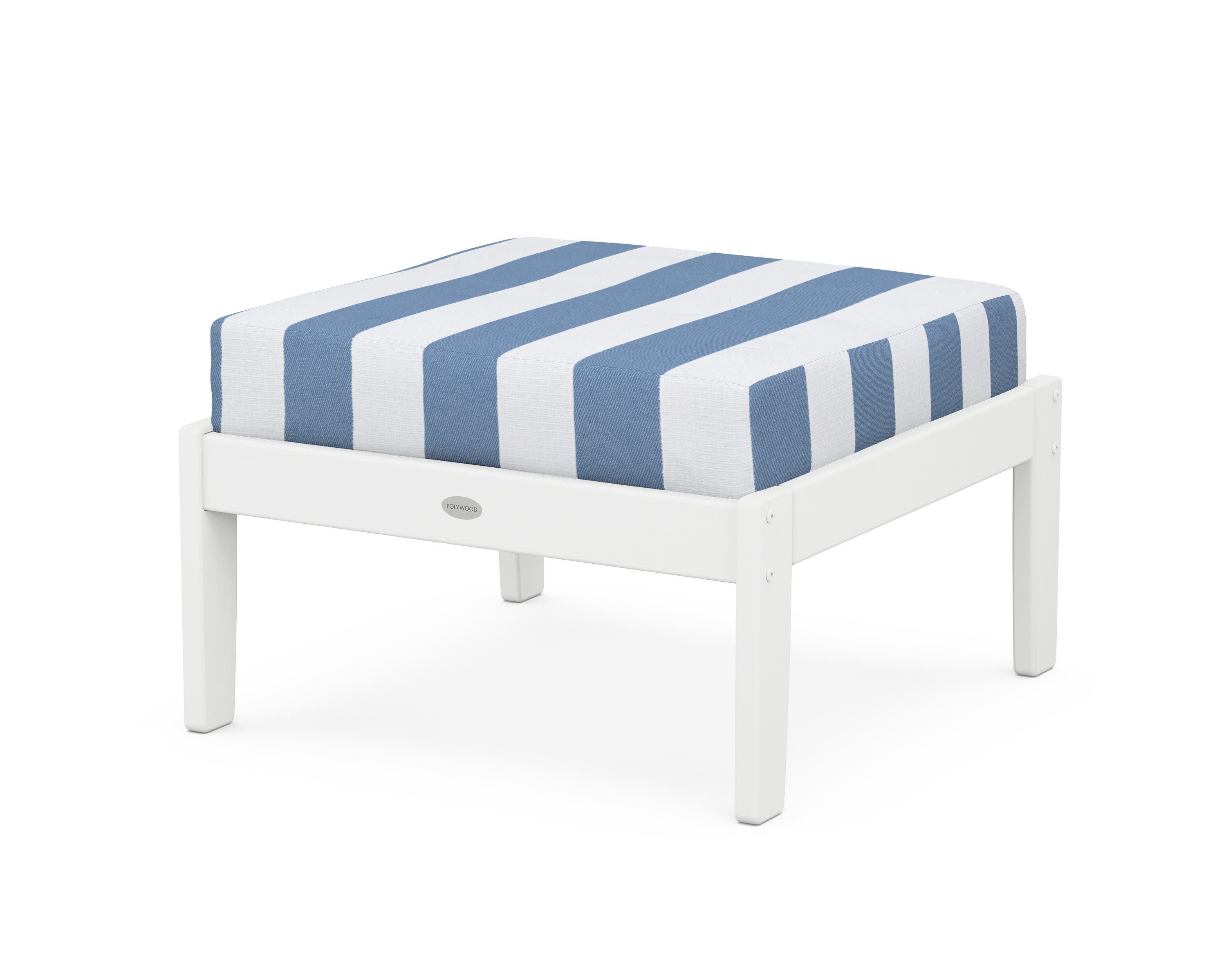 Braxton Deep Seating Ottoman in White / Cabana Stripe Sky Blue