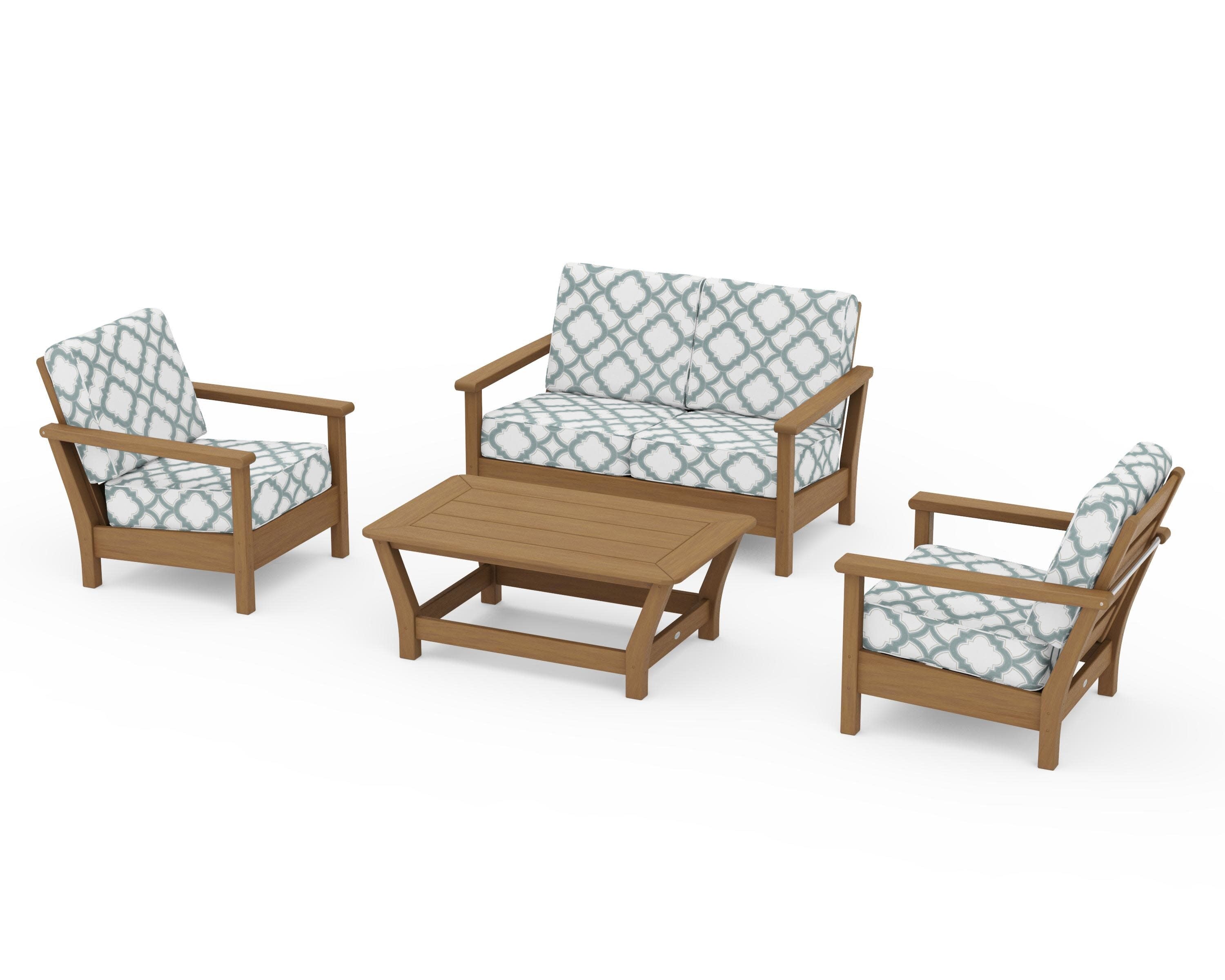 Harbour 4-Piece Deep Seating Set in Natural / Trellis Glacier Spa