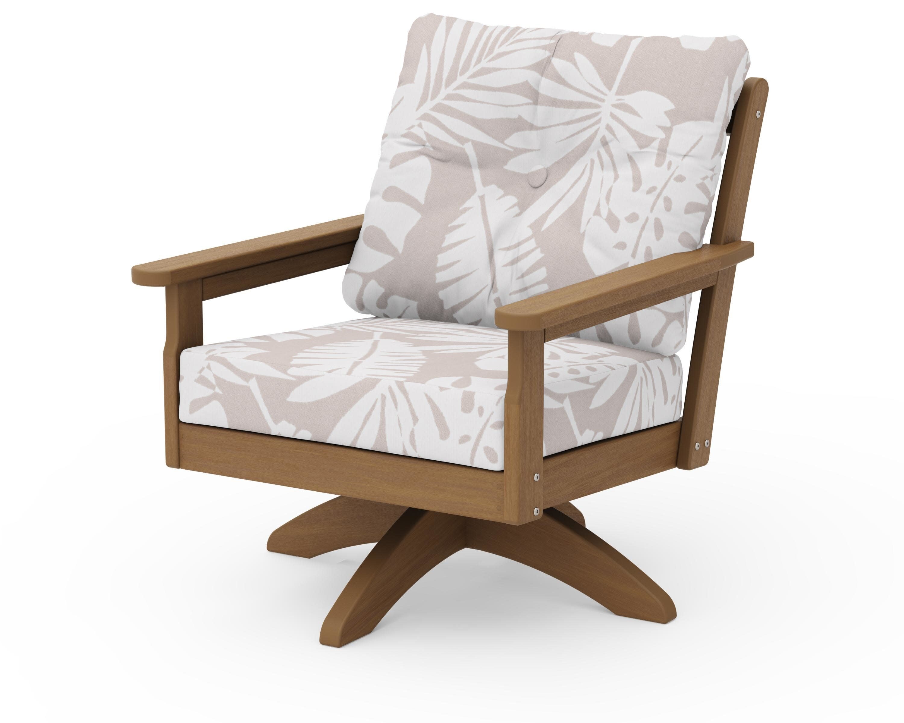 Vineyard Deep Seating Swivel Chair in Natural / Leaf Dune Burlap