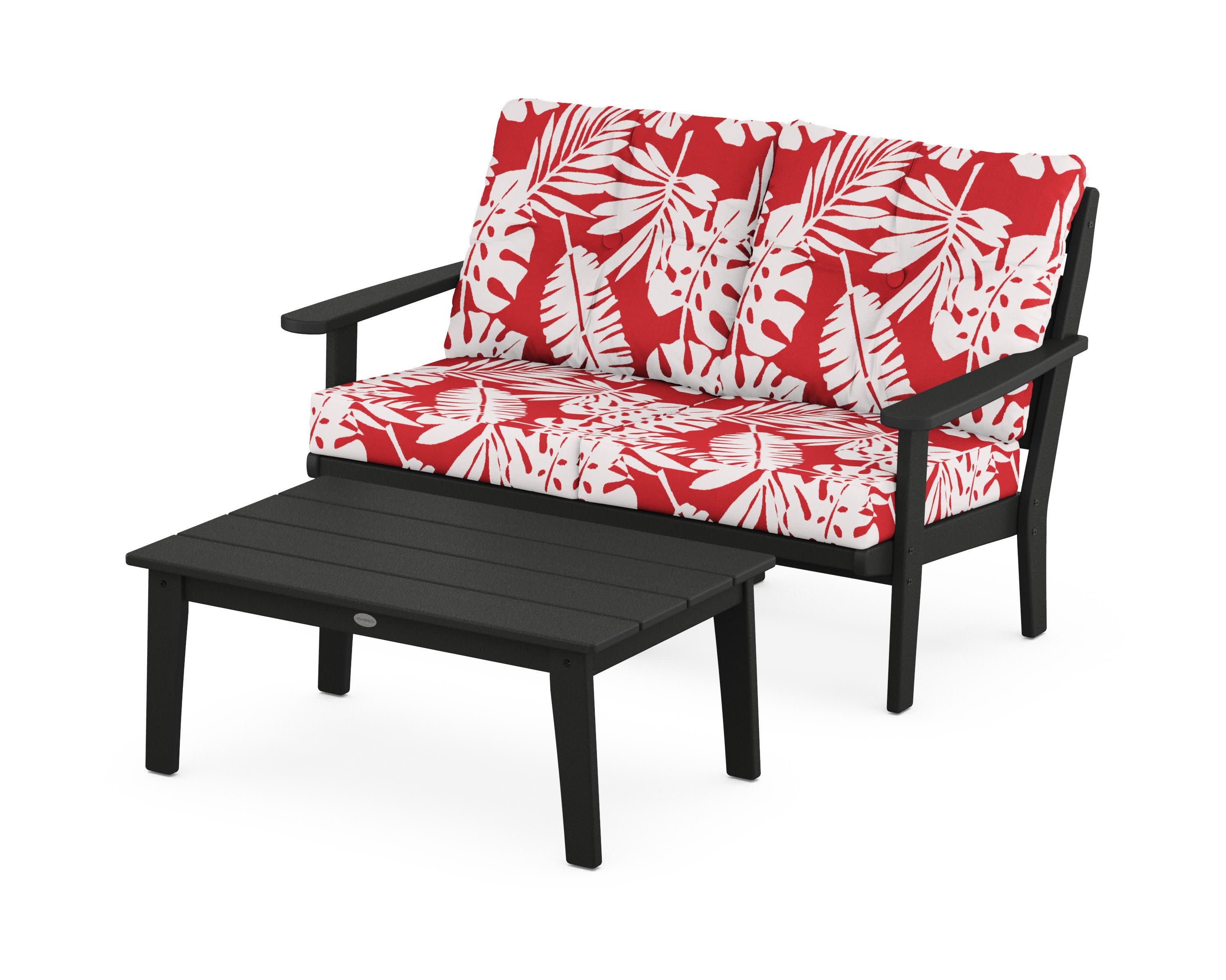 Lakeside 2-Piece Lounge Loveseat Set in Black / Leaf Crimson