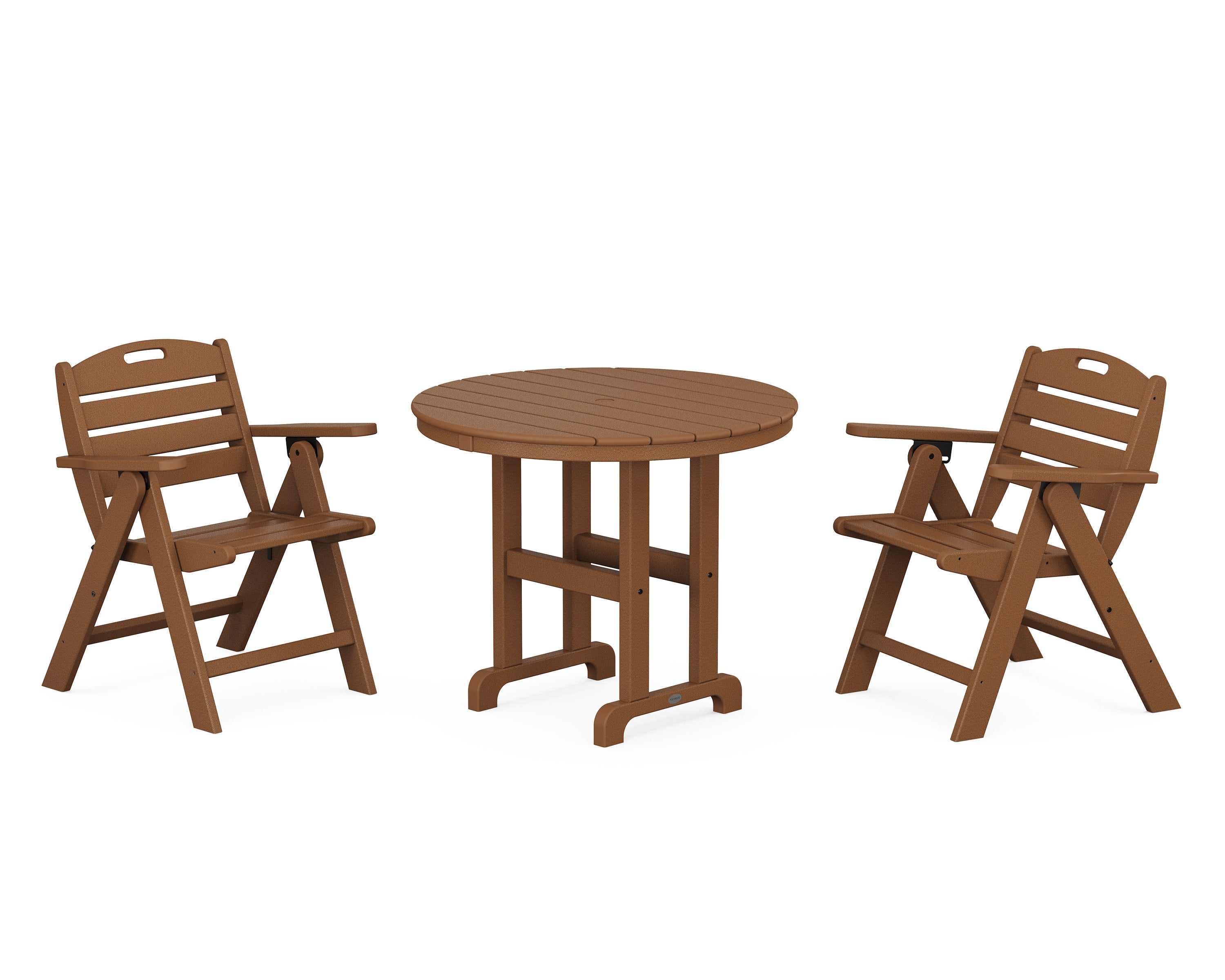 Nautical Folding Lowback Chair 3-Piece Round Dining Set in Teak