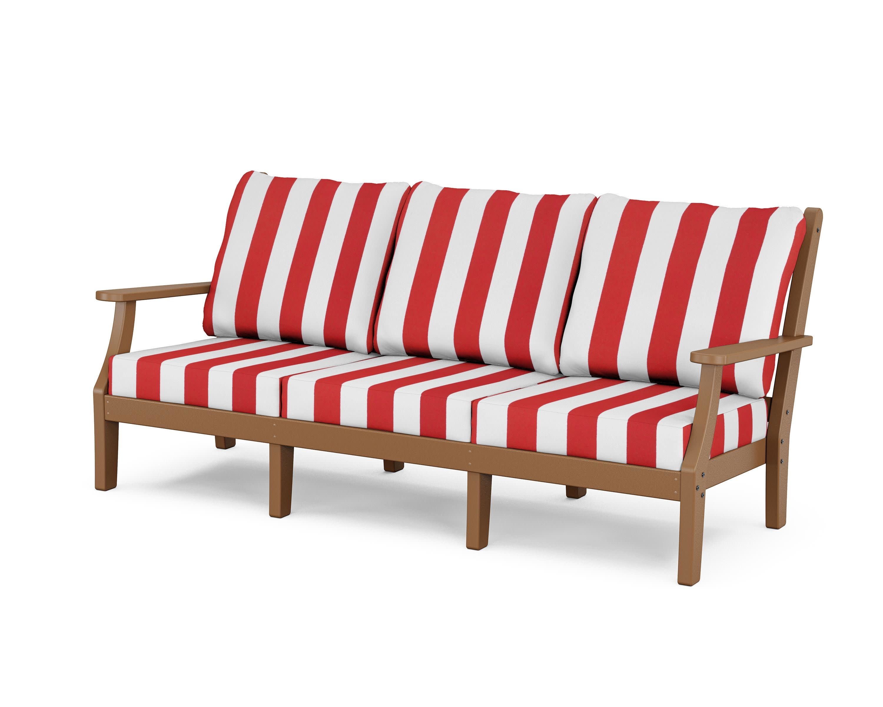 Wovendale Deep Seating Sofa in Teak / Cabana Stripe Crimson