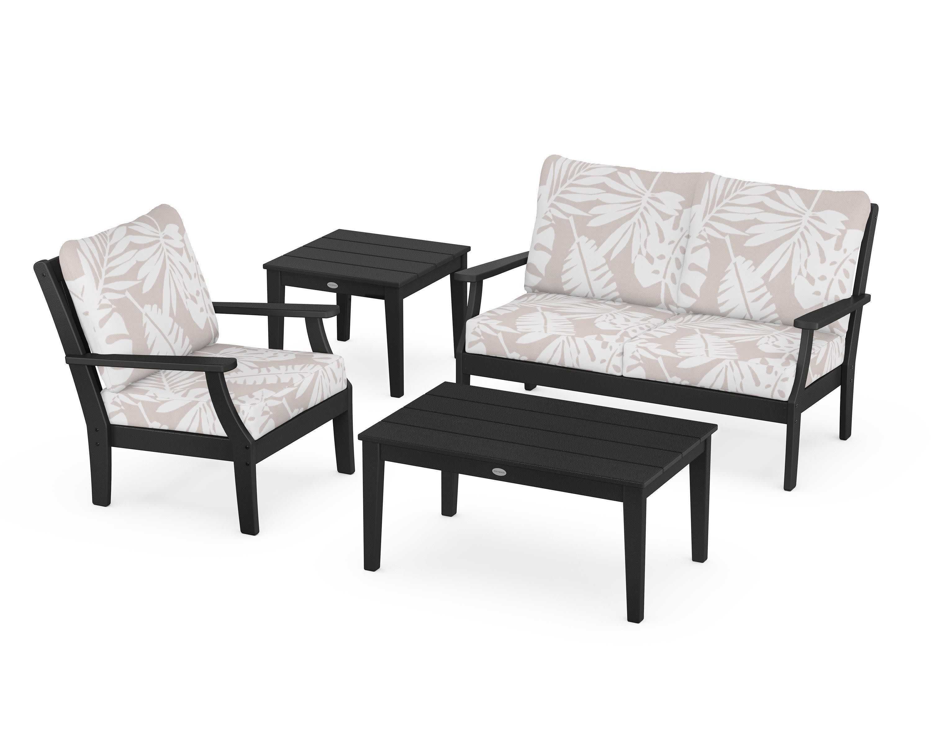 Braxton 4-Piece Deep Seating Set in Black / Leaf Dune Burlap