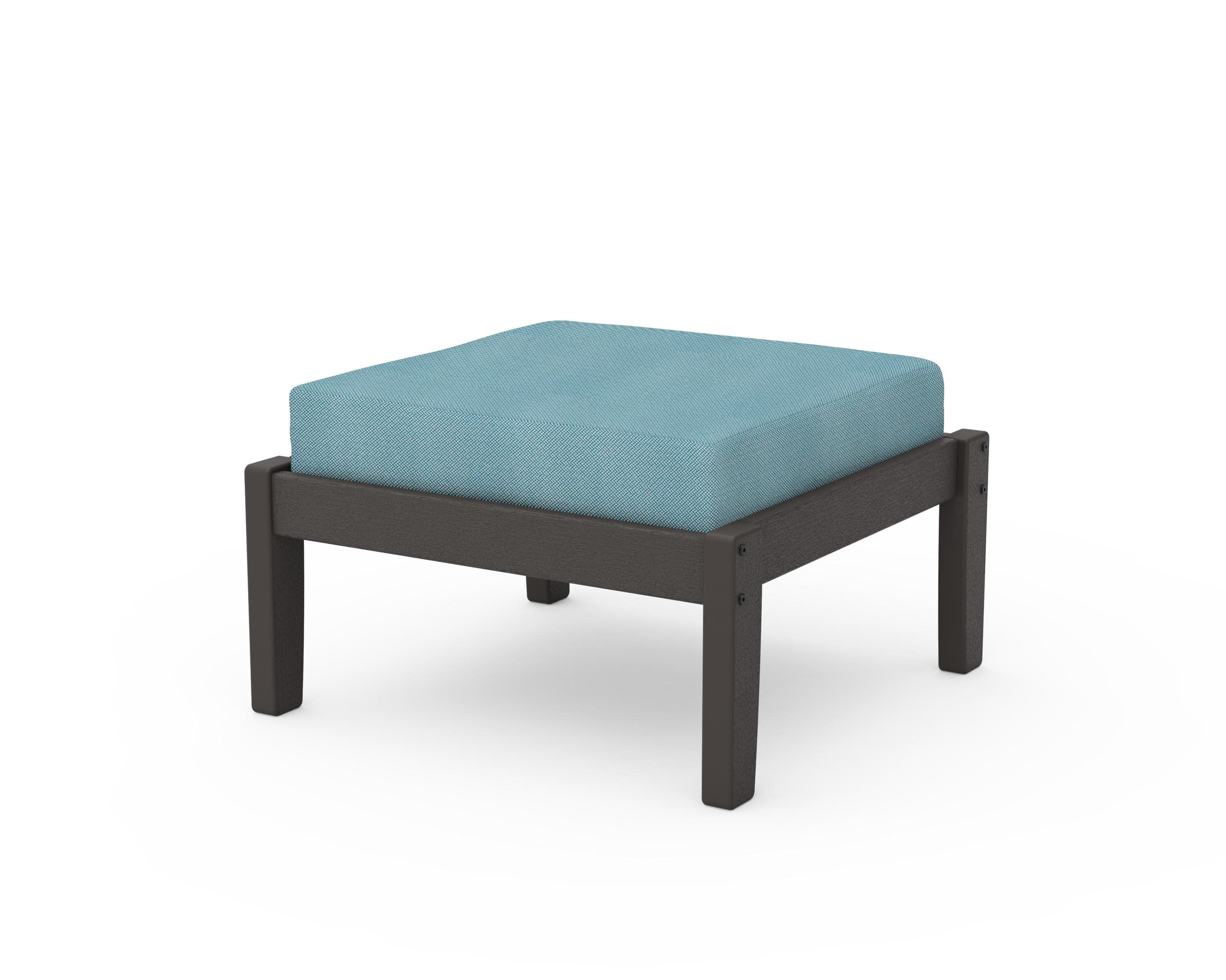 Deep Seating Ottoman in Vintage Coffee / Lattice Sky Blue