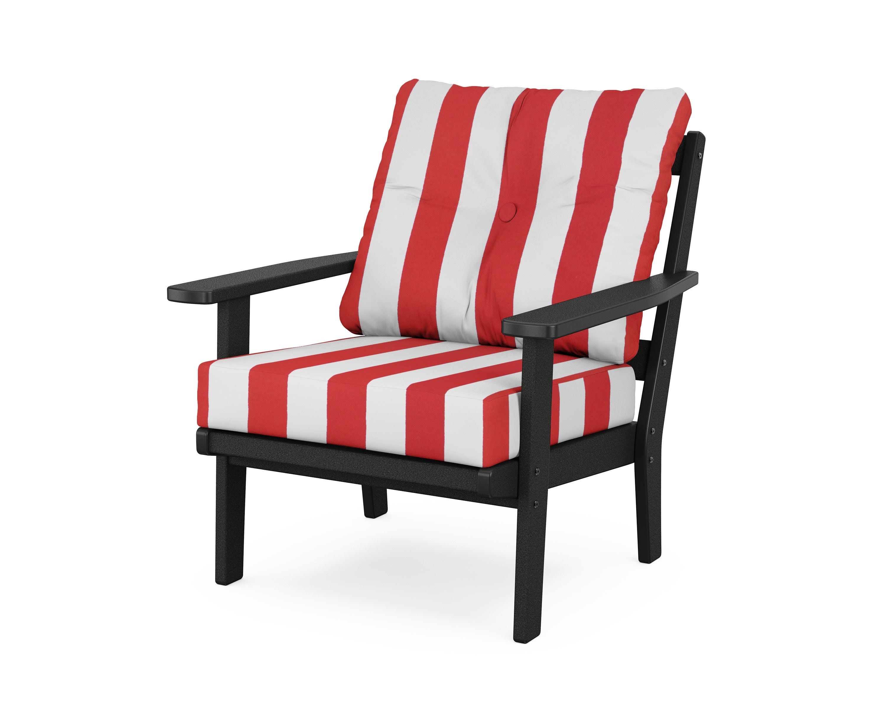 Oxford Deep Seating Chair in Black / Cabana Stripe Crimson