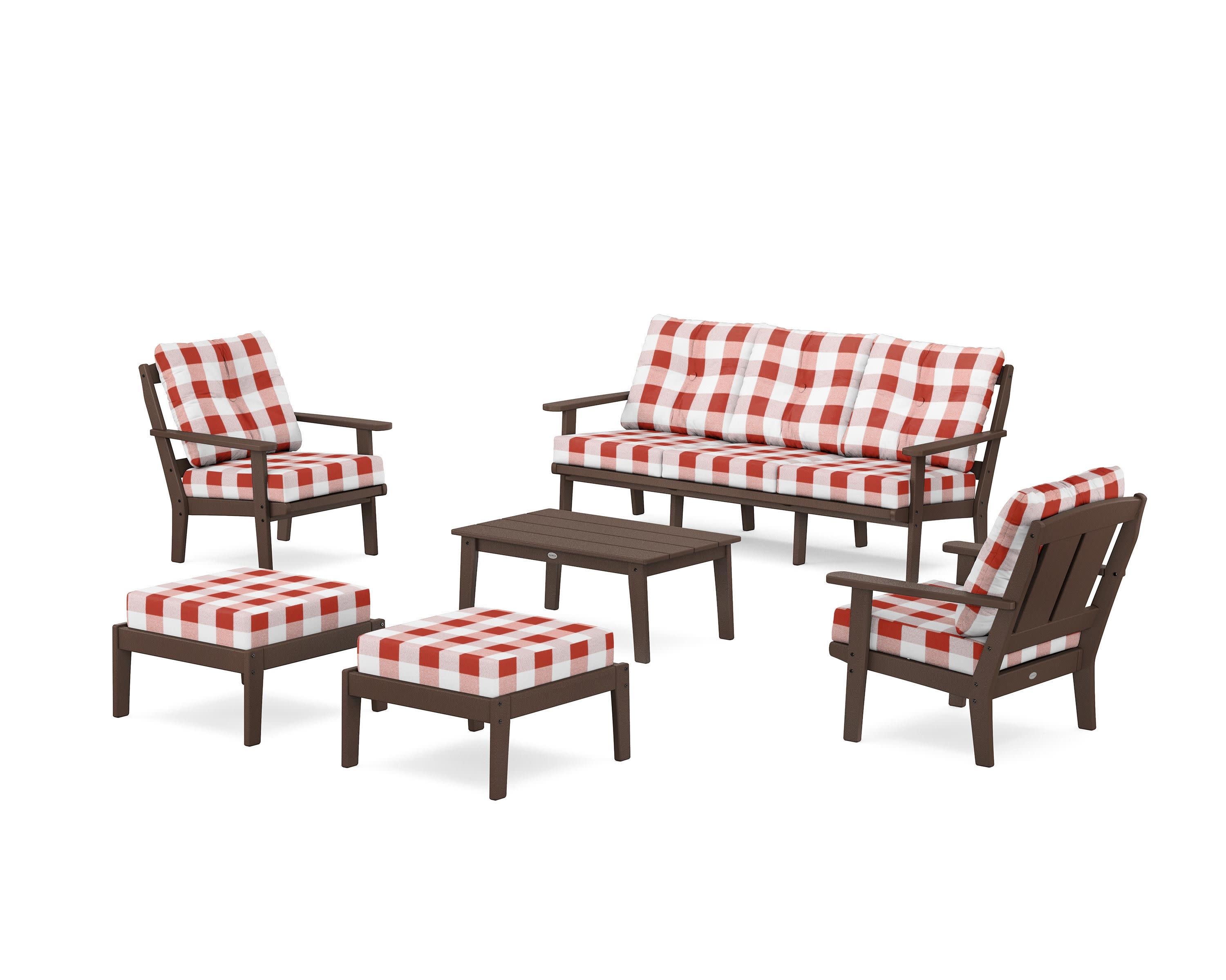 Mission 6-Piece Lounge Sofa Set in Mahogany / Buffalo Plaid Crimson
