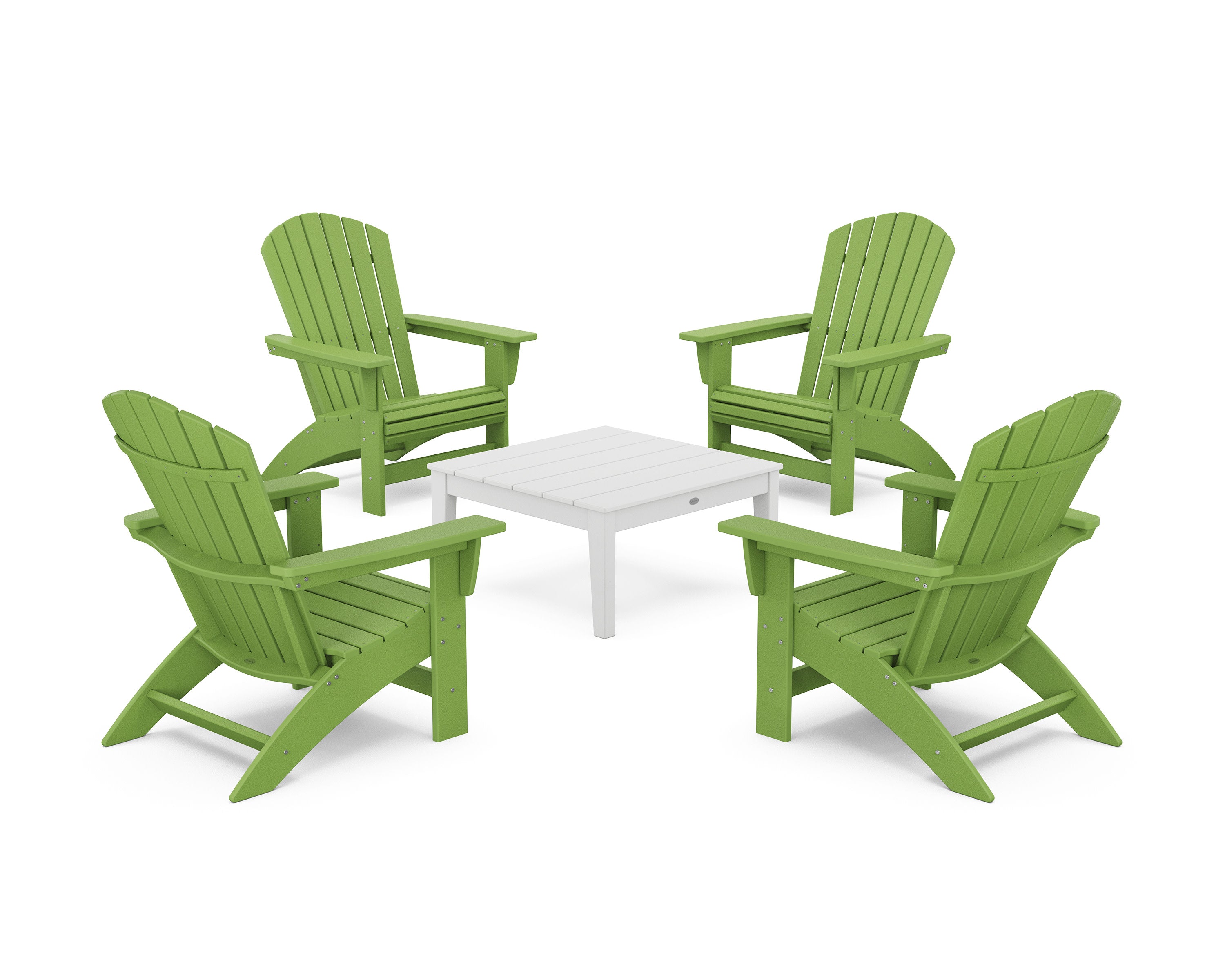 5-Piece Nautical Grand Adirondack Chair Conversation Group in Lime / White