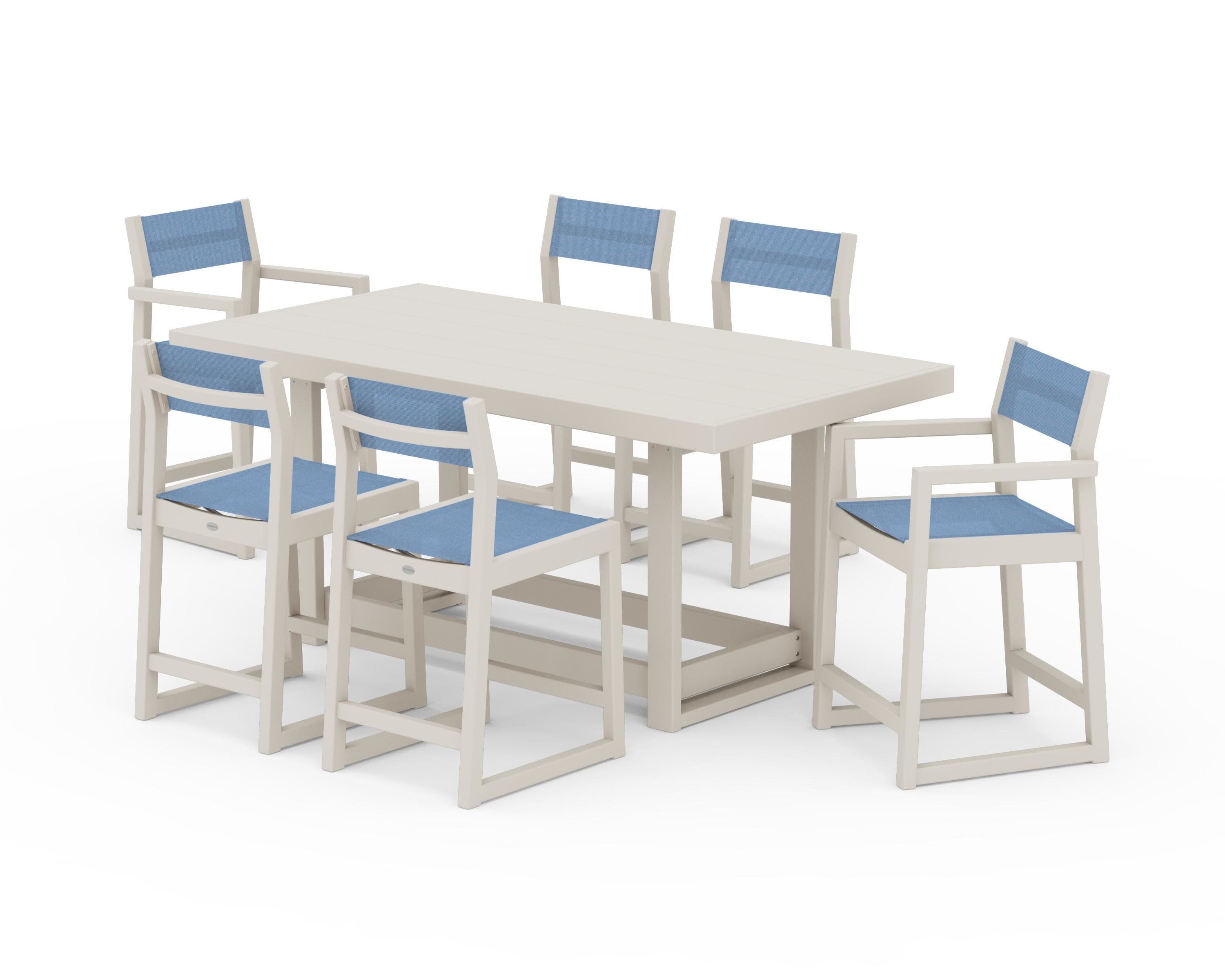 EDGE Sling 7-Piece Counter Table Set in Sand / Poolside Sling