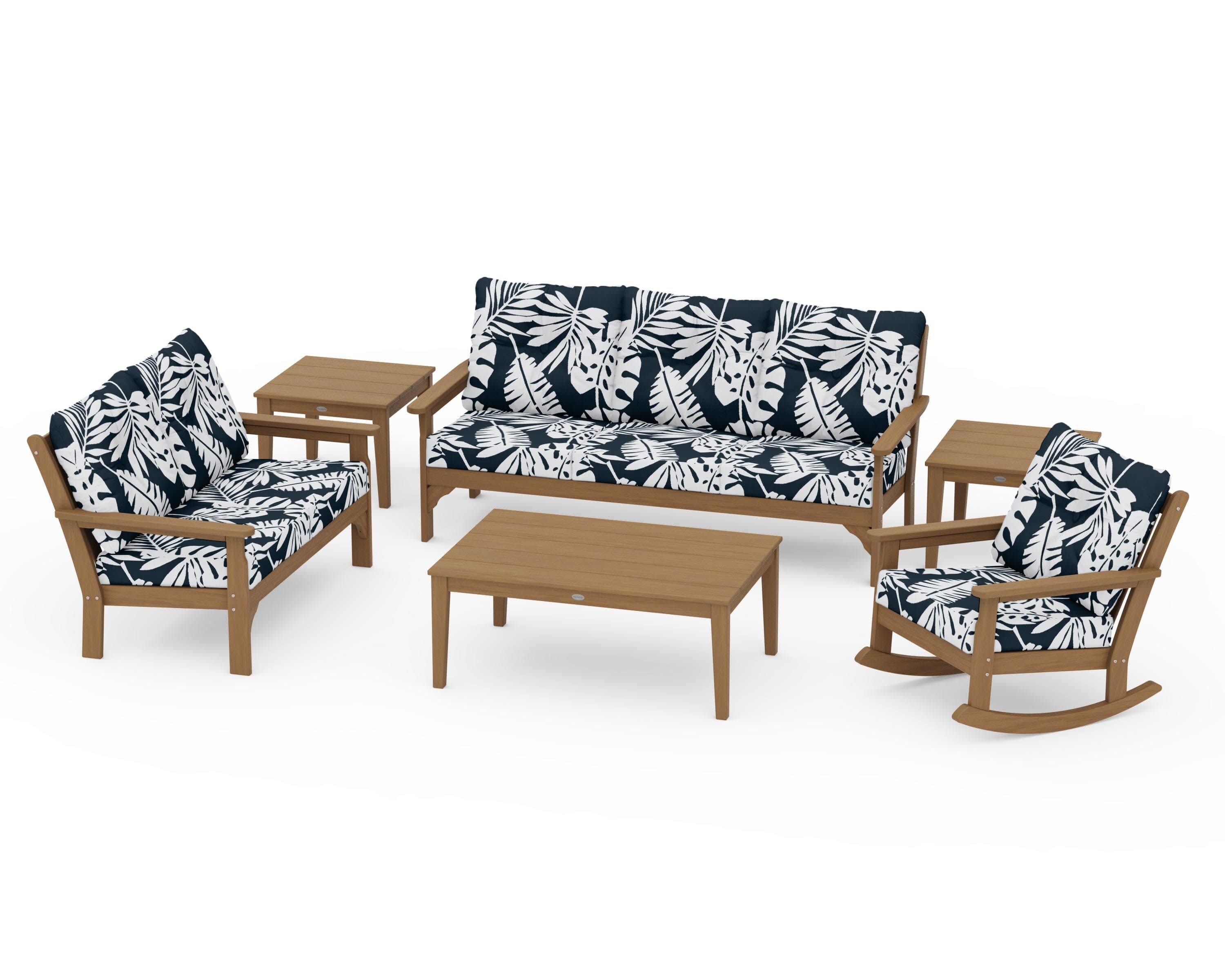 Vineyard 6-Piece Deep Seating Set in Natural / Leaf Marine Indigo