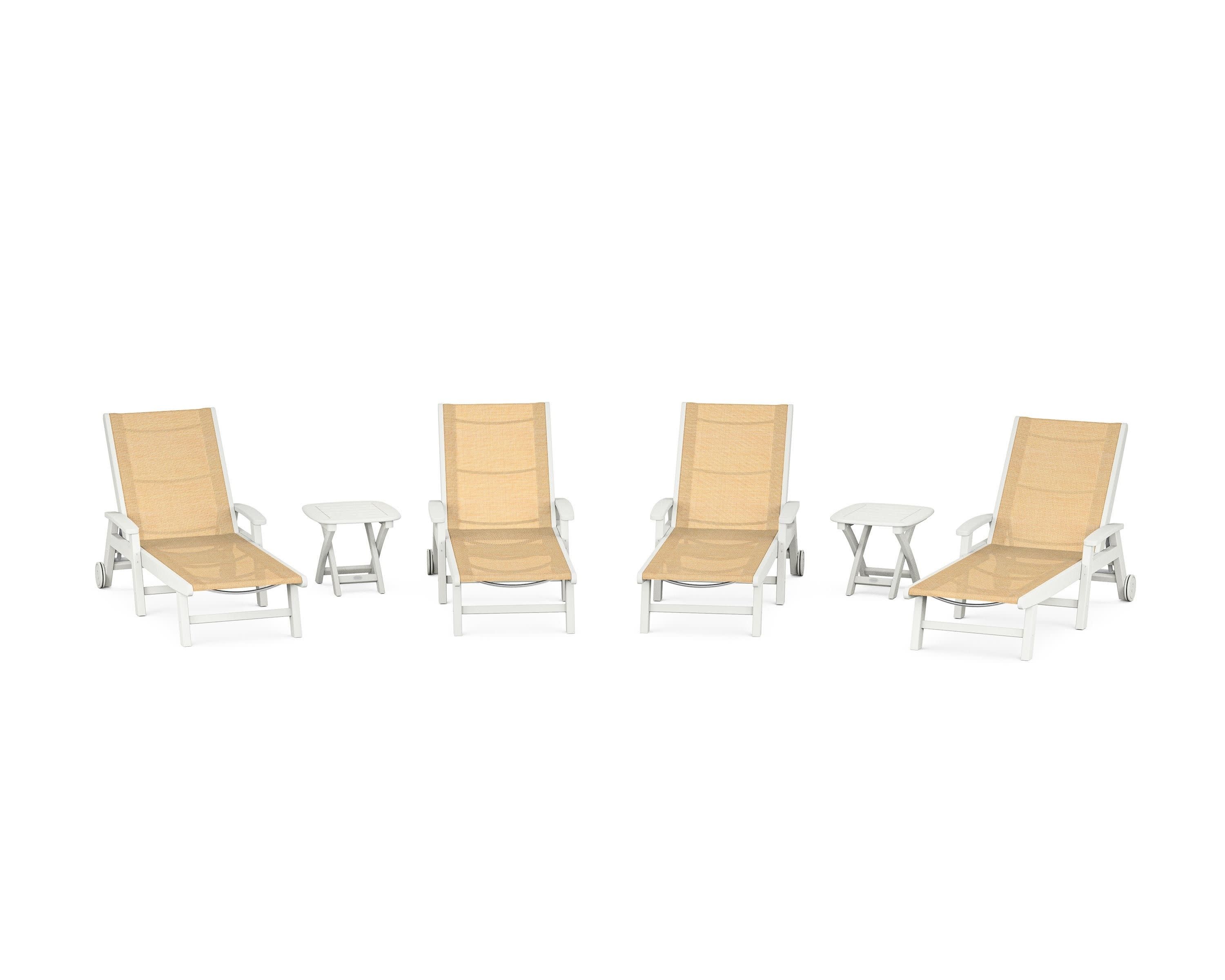 Coastal Chaise 6-Piece Set with Wheels in Vintage White / Dupioni Apricot Sling