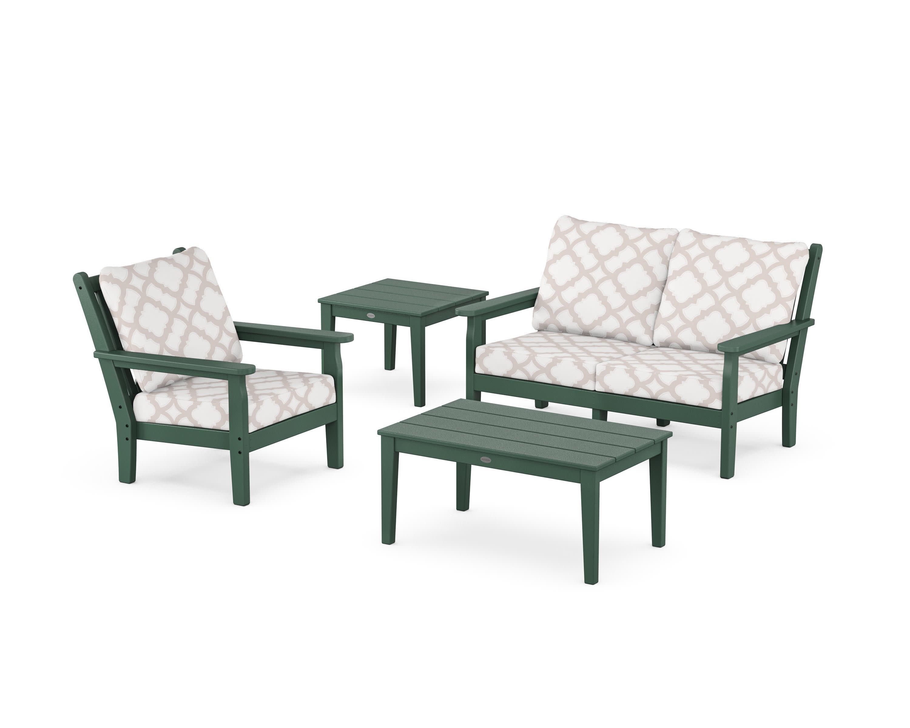 Chippendale 4-Piece Deep Seating Set in Green / Trellis Dune Burlap