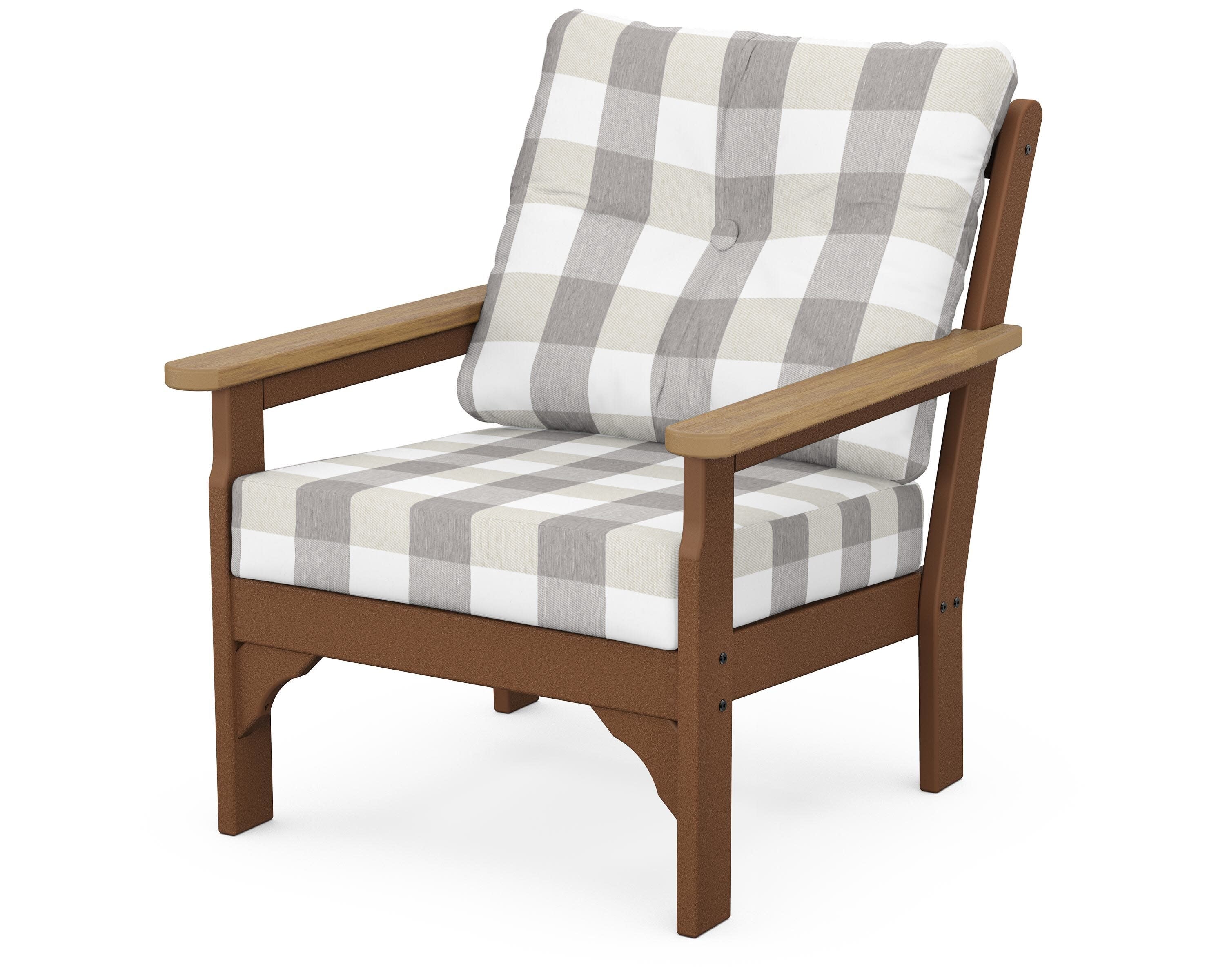 Vineyard Deep Seating Chair in Teak / Natural / Buffalo Plaid Grey Mist