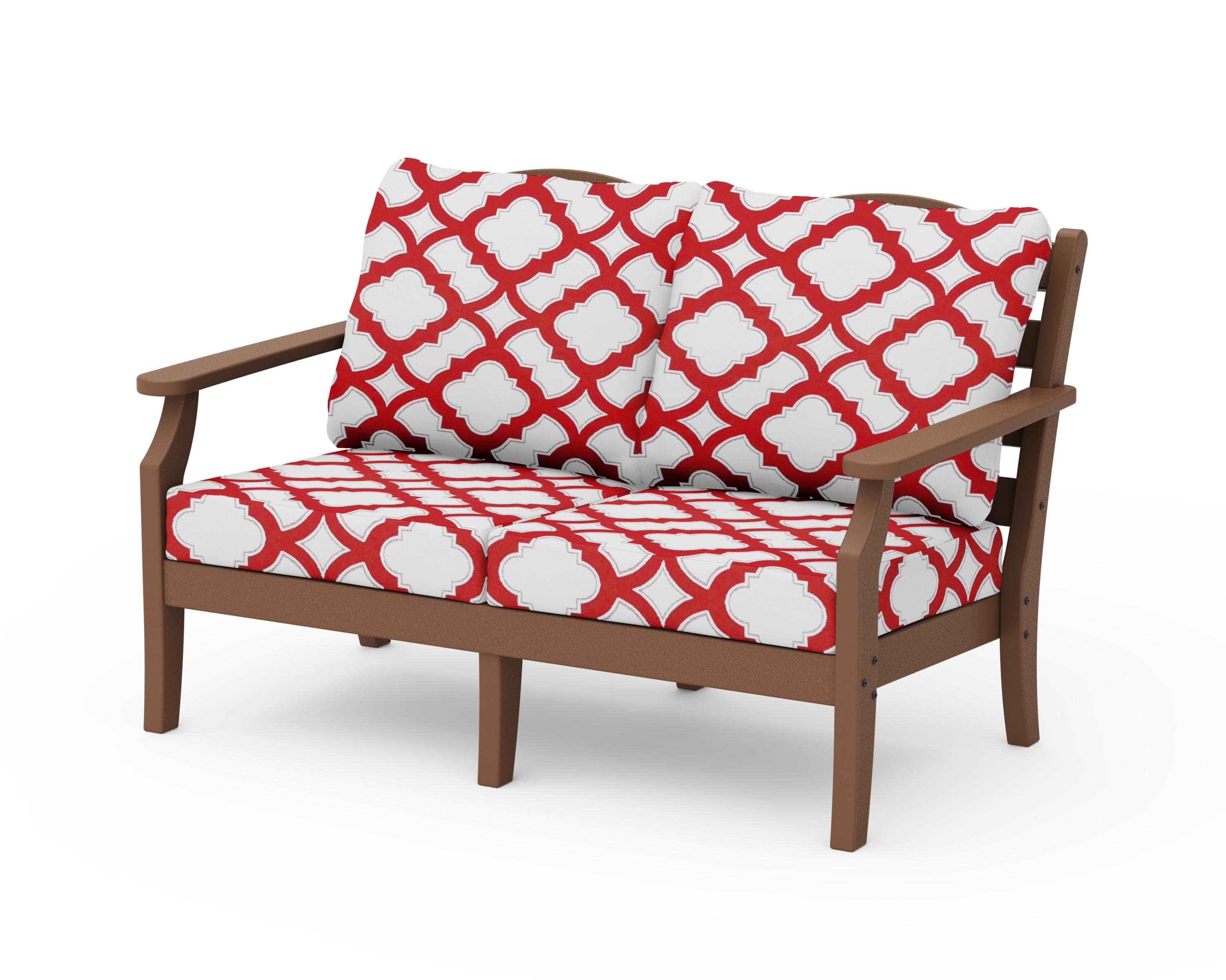 Savannah Deep Seating Loveseat in Teak / Trellis Crimson
