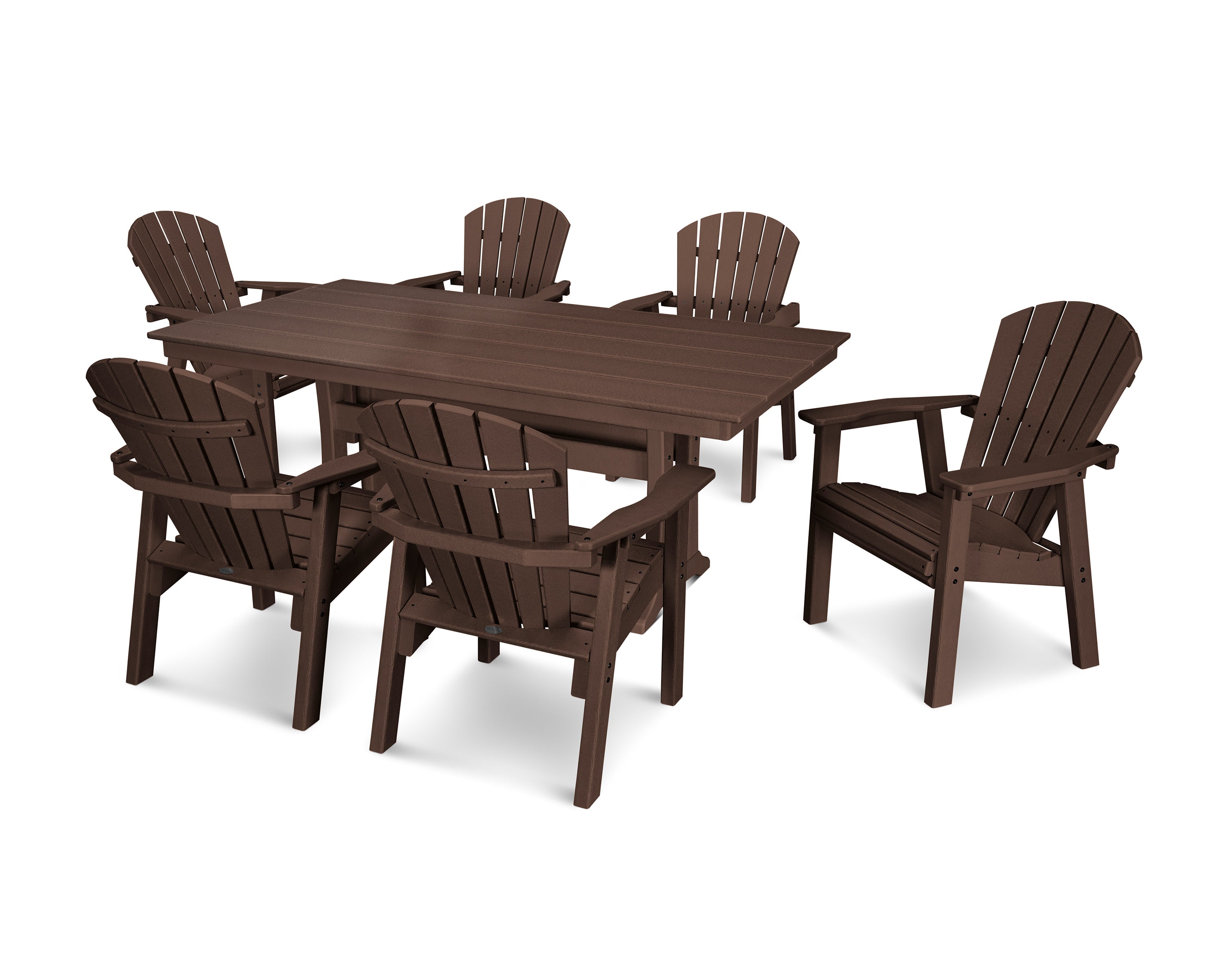 Seashell 7-Piece Farmhouse Dining Set with Trestle Legs in Mahogany