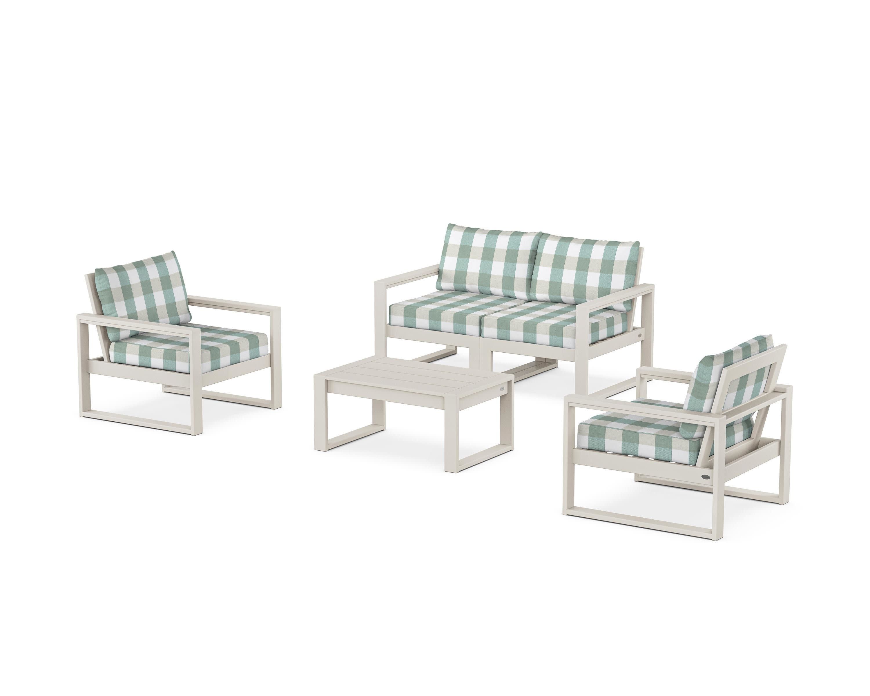 EDGE Sectional 4-Piece Deep Seating Set with Loveseat in Sand / Buffalo Plaid Glacier Spa