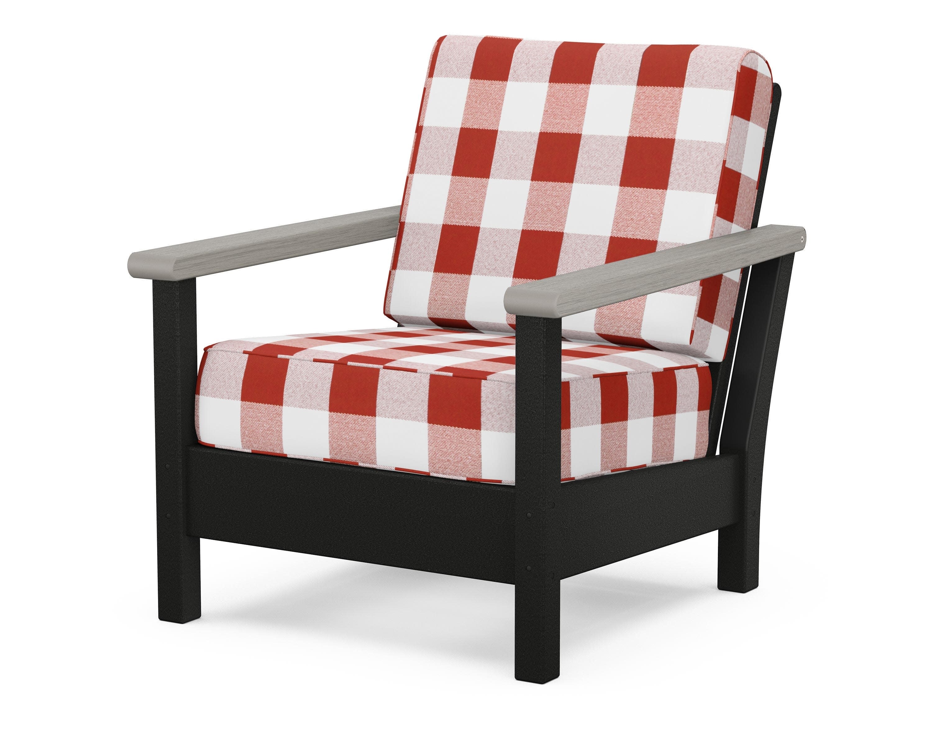 Harbour Deep Seating Chair in Black / Driftwood / Buffalo Plaid Crimson