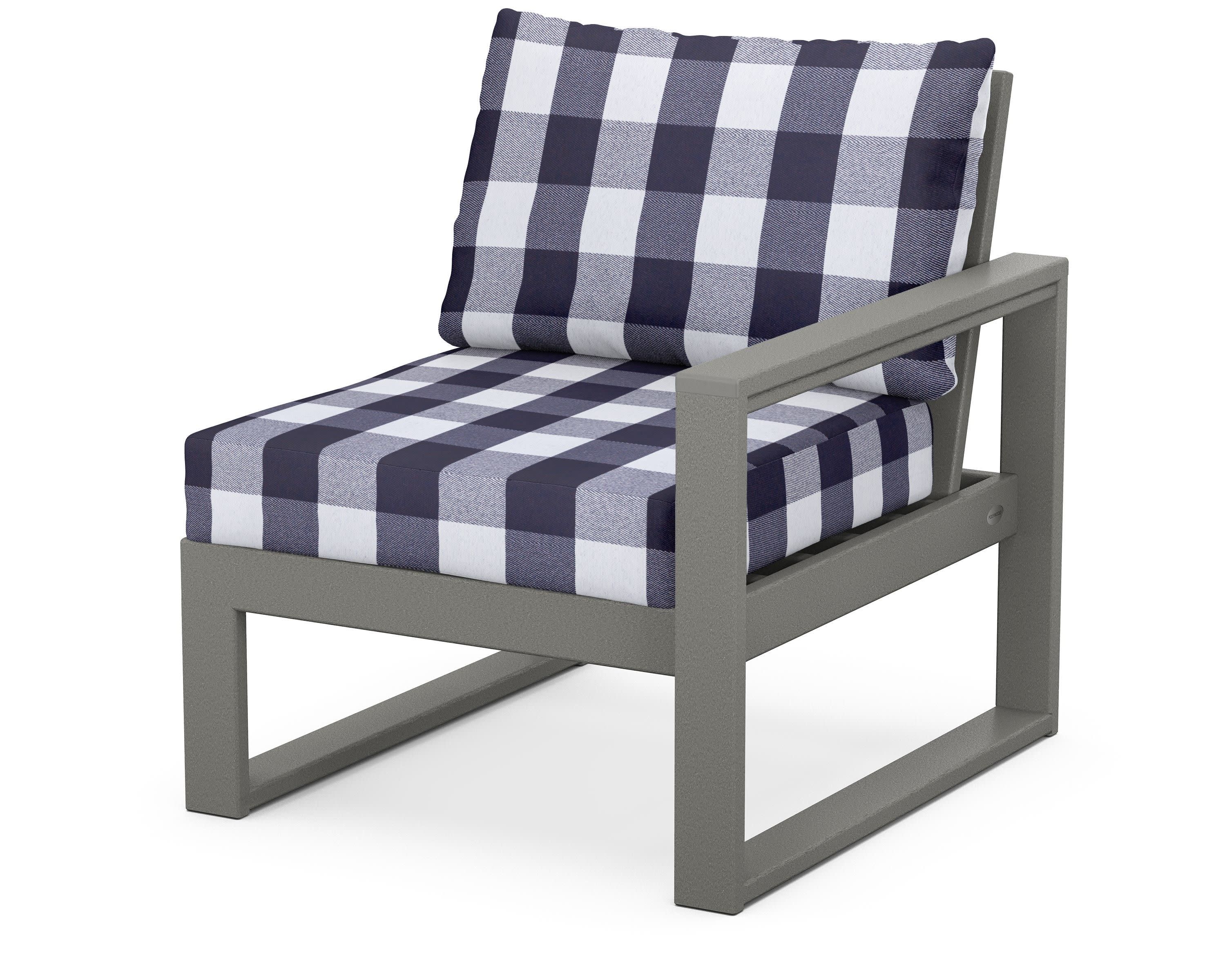 EDGE Modular Right Arm Chair in Slate Grey / Buffalo Plaid Navy