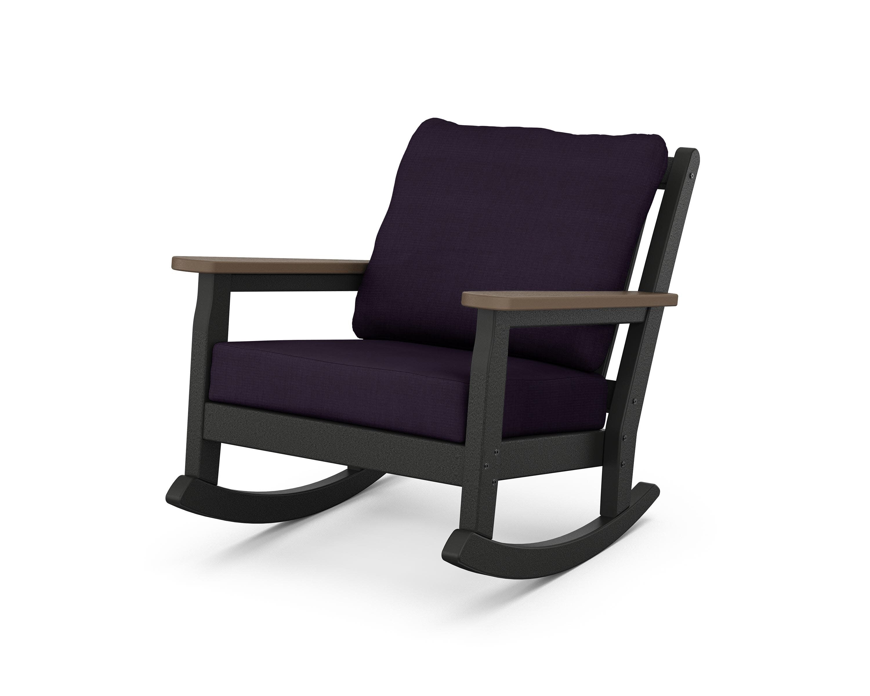 Chippendale Deep Seating Rocking Chair in Black / Kona / Navy Linen