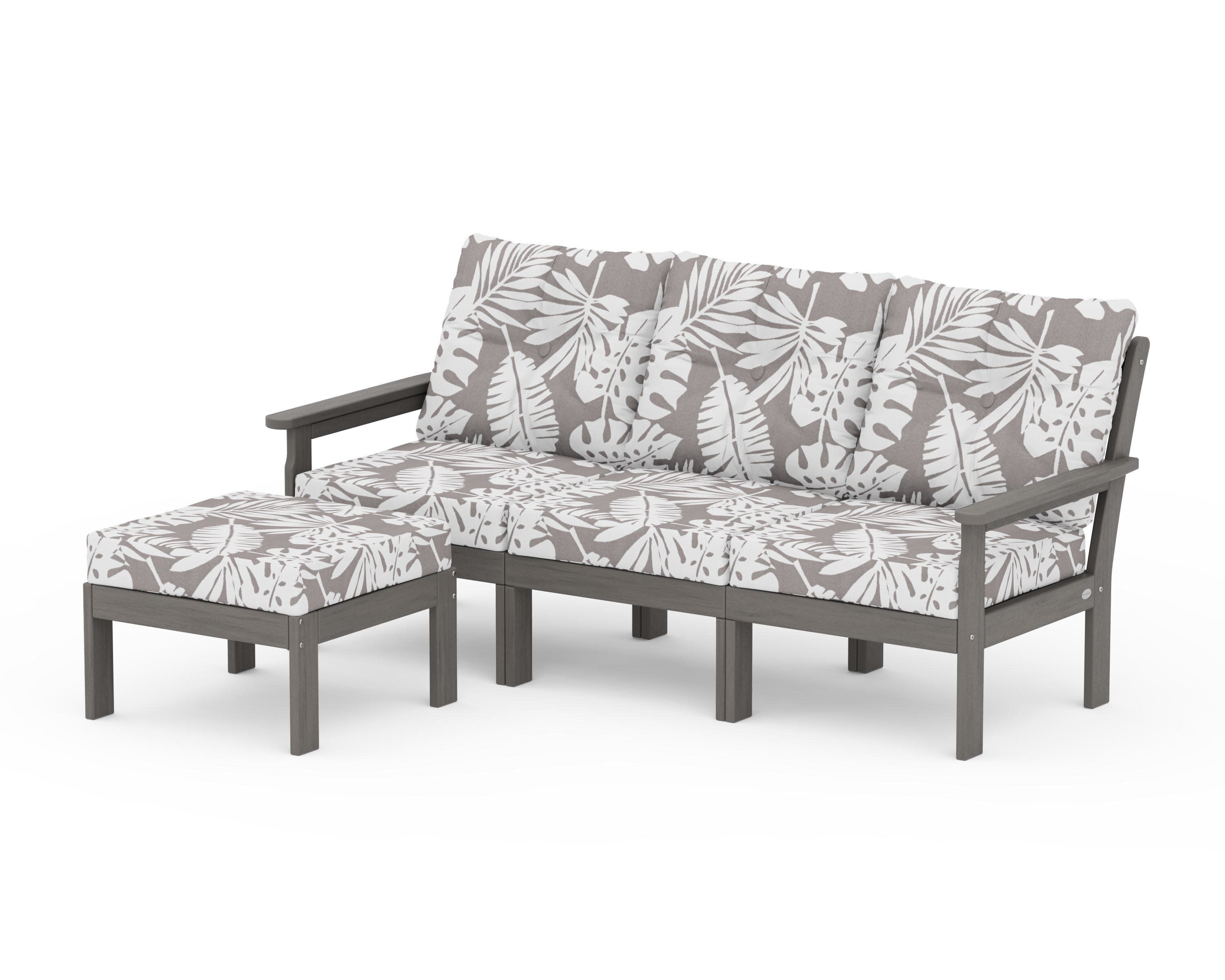 Vineyard 4-Piece Sectional with Ottoman in Driftwood / Leaf Grey Mist