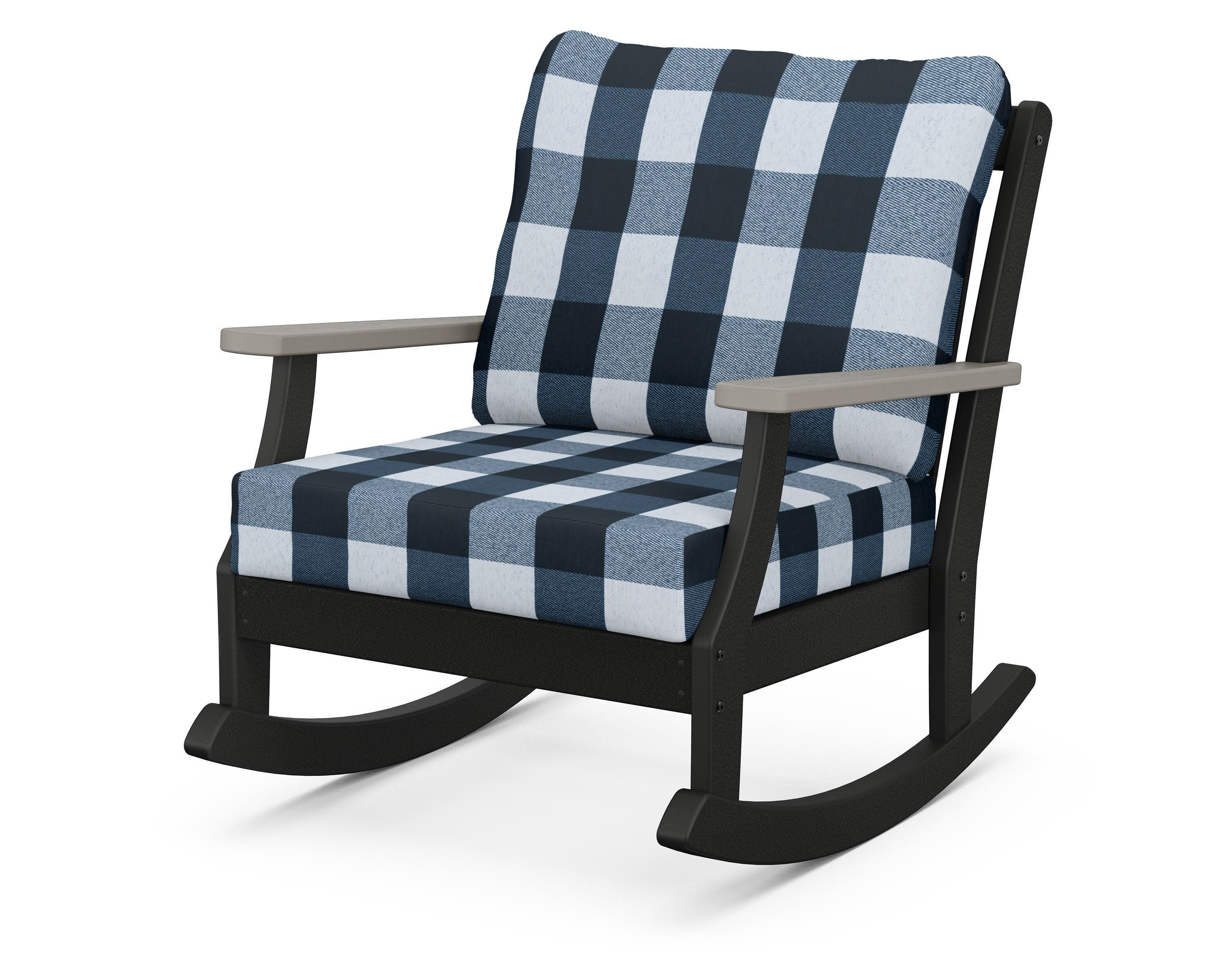 Braxton Deep Seating Rocking Chair in Black / Driftwood / Buffalo Plaid Marine Indigo