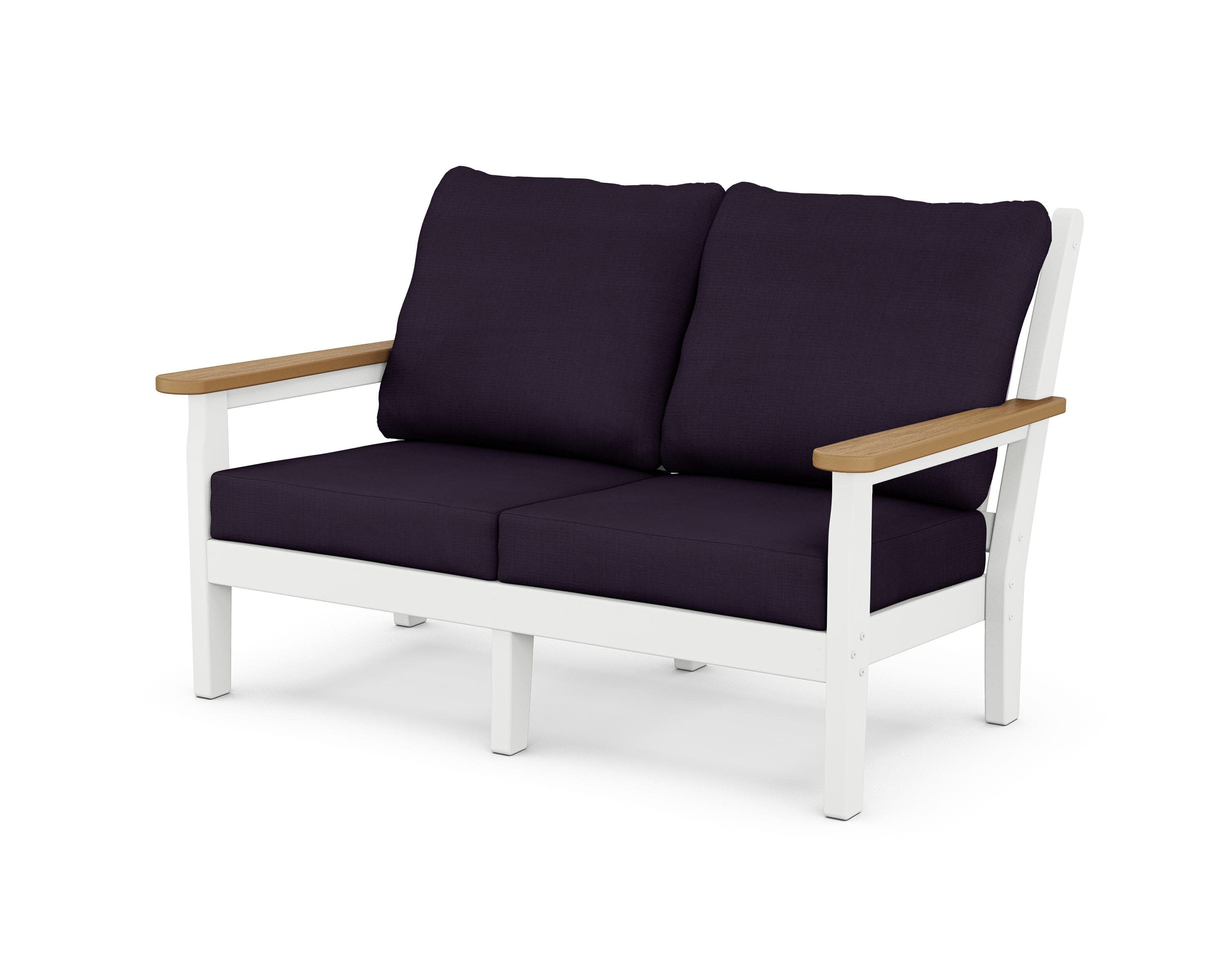 Chippendale Deep Seating Loveseat in White / Natural / Navy Linen