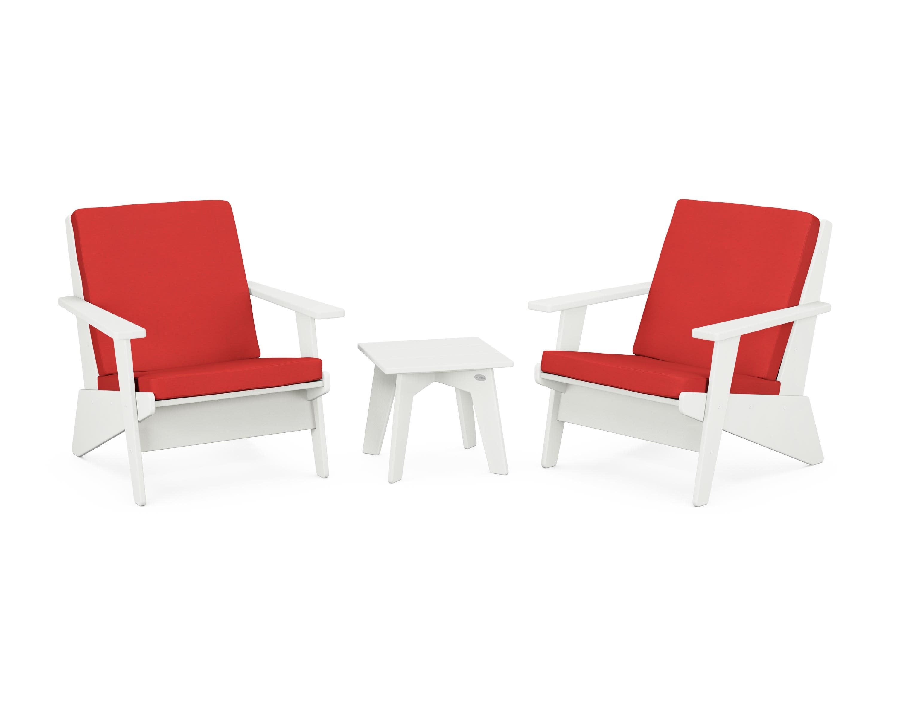 Riviera Modern Lounge 3-Piece Set in Vintage White / Crimson Linen