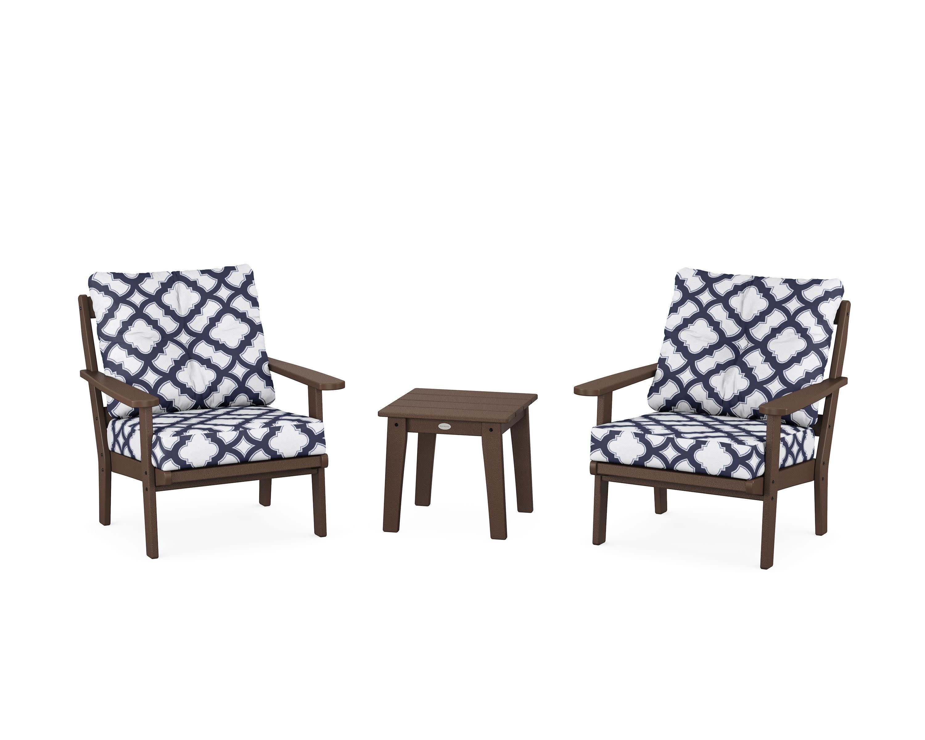 Mission 3-Piece Deep Seating Set in Mahogany / Trellis Navy