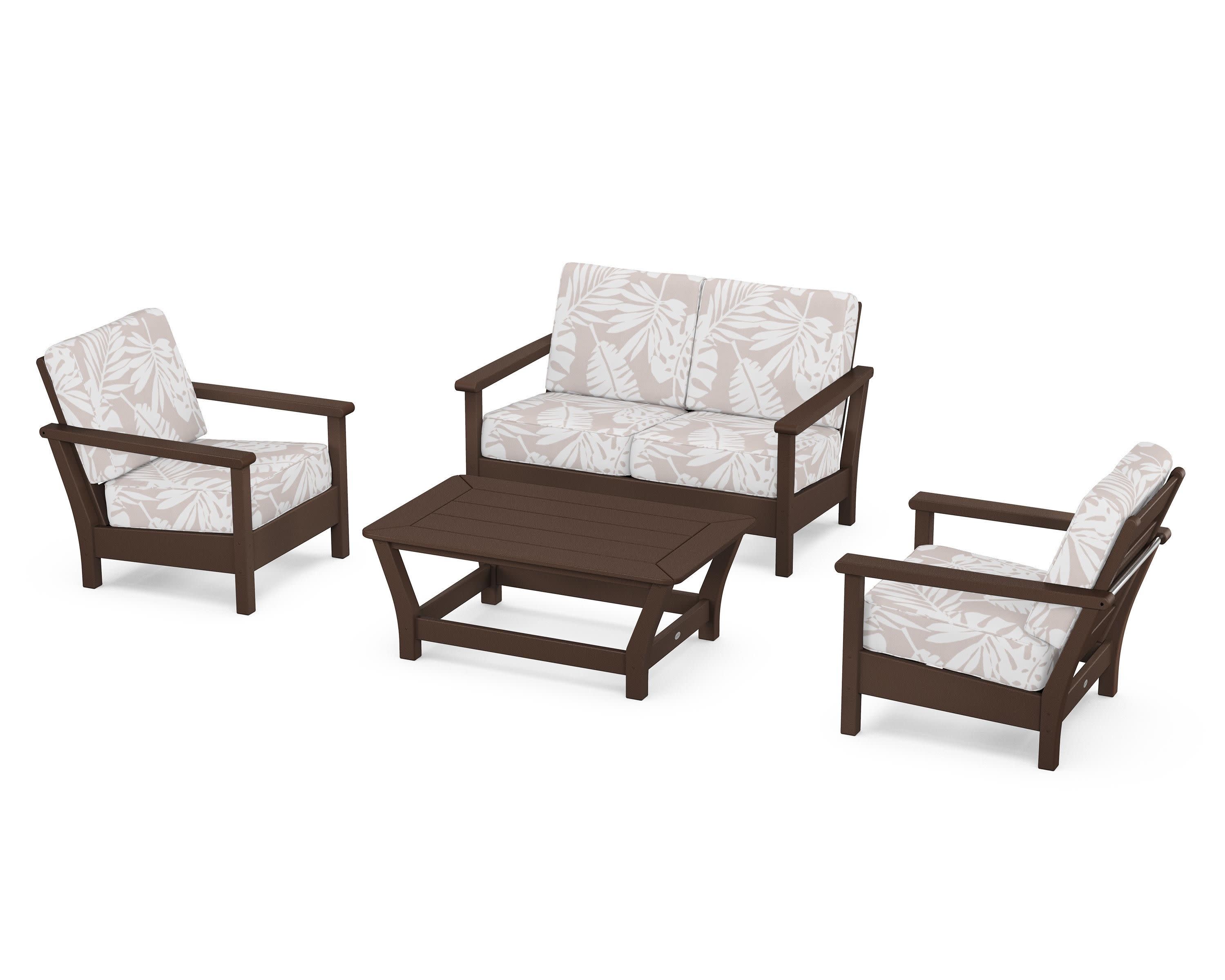Harbour 4-Piece Deep Seating Set in Mahogany / Leaf Dune Burlap