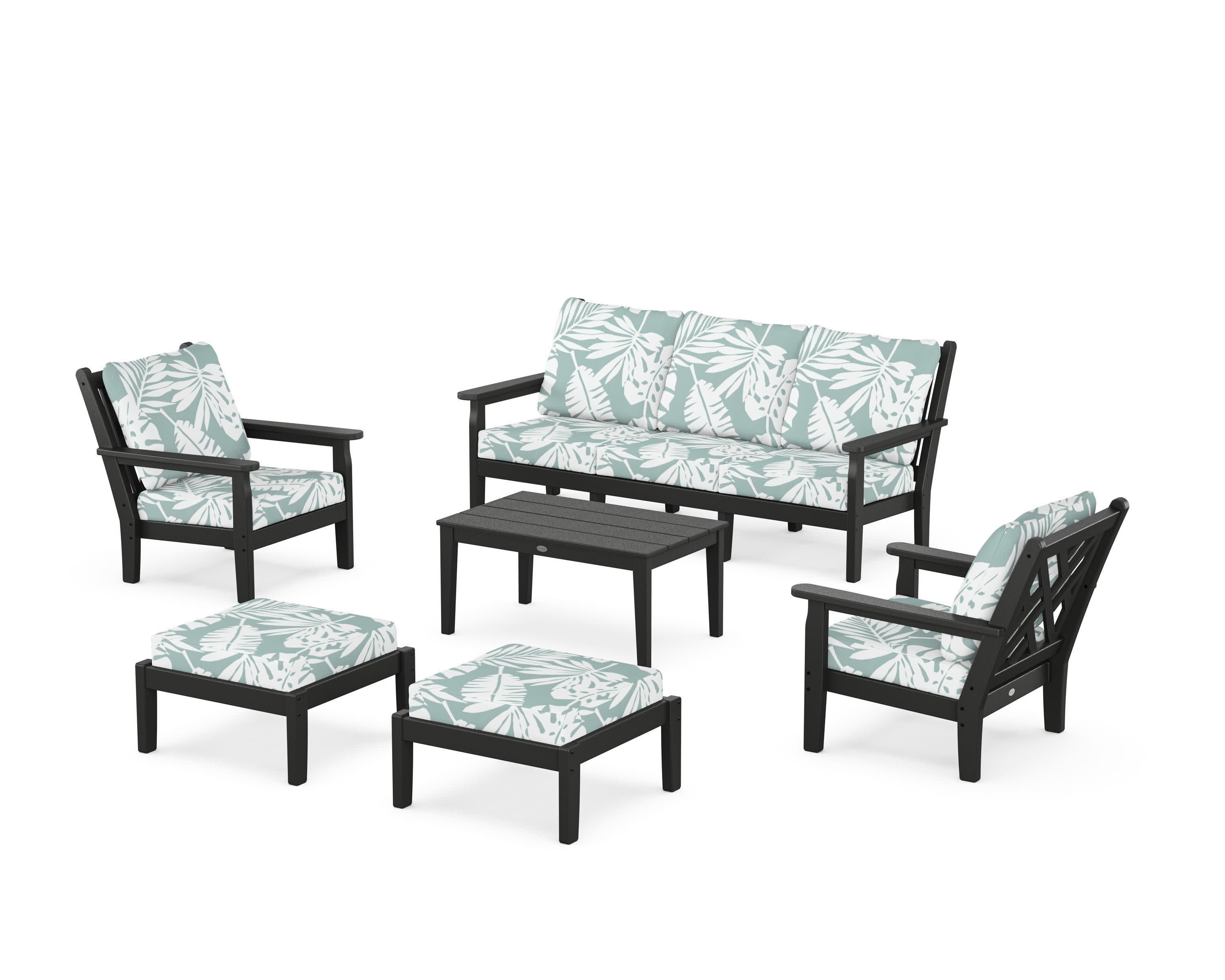 Chippendale 6-Piece Lounge Sofa Set in Black / Leaf Glacier Spa