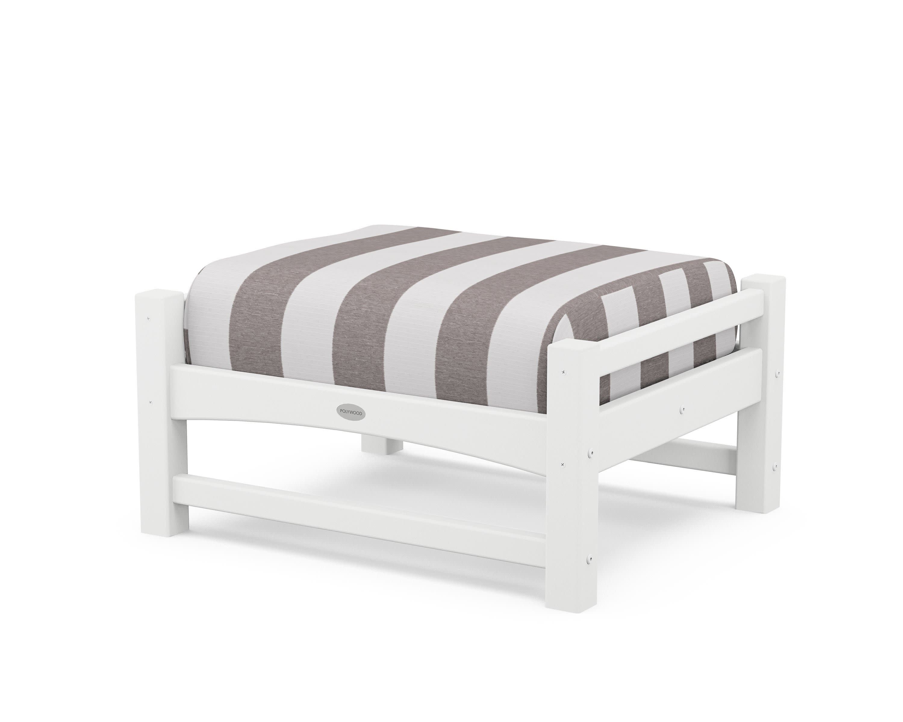 Club Ottoman in White / Cabana Stripe Grey Mist