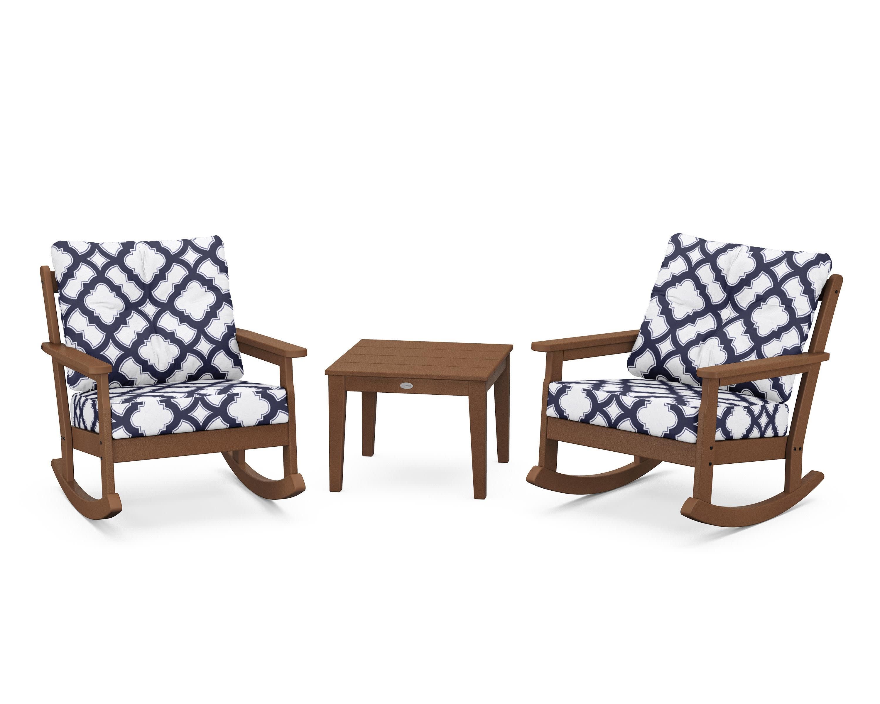 Vineyard 3-Piece Deep Seating Rocker Set in Teak / Trellis Navy