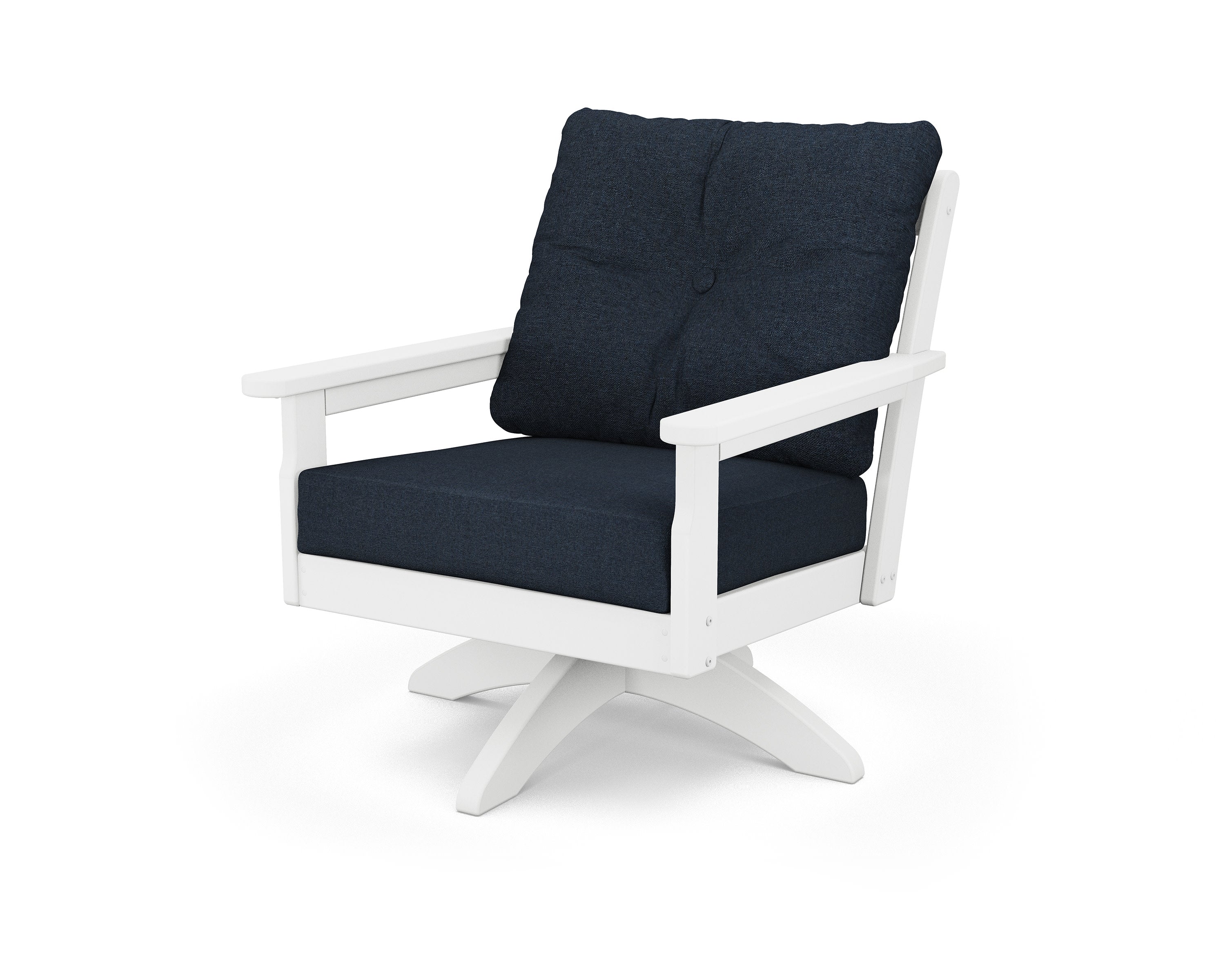Vineyard Deep Seating Swivel Chair in White / Marine Indigo