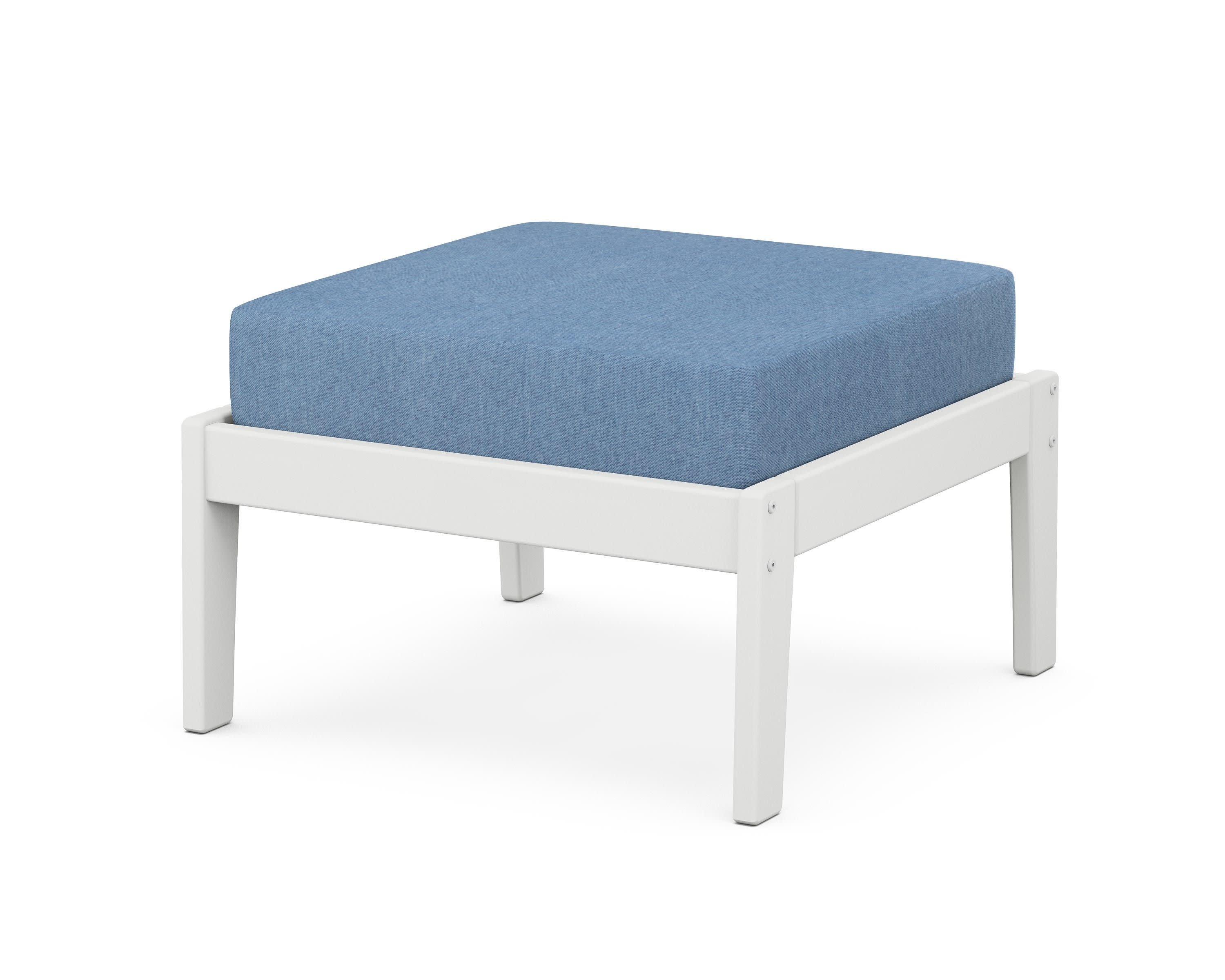 Deep Seating Ottoman in White / Sky Blue