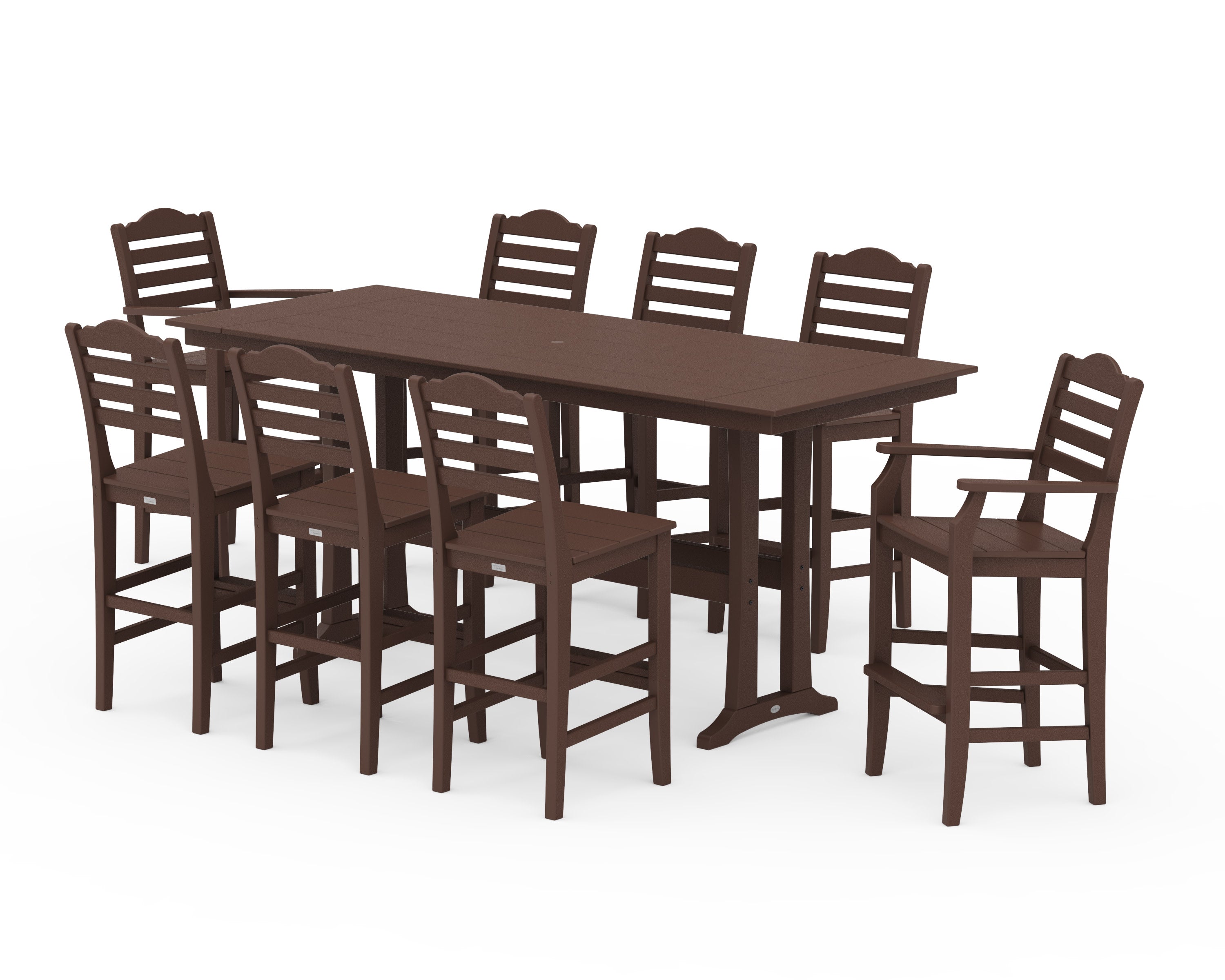 Savannah 9-Piece Farmhouse Bar Set with Trestle Legs in Mahogany