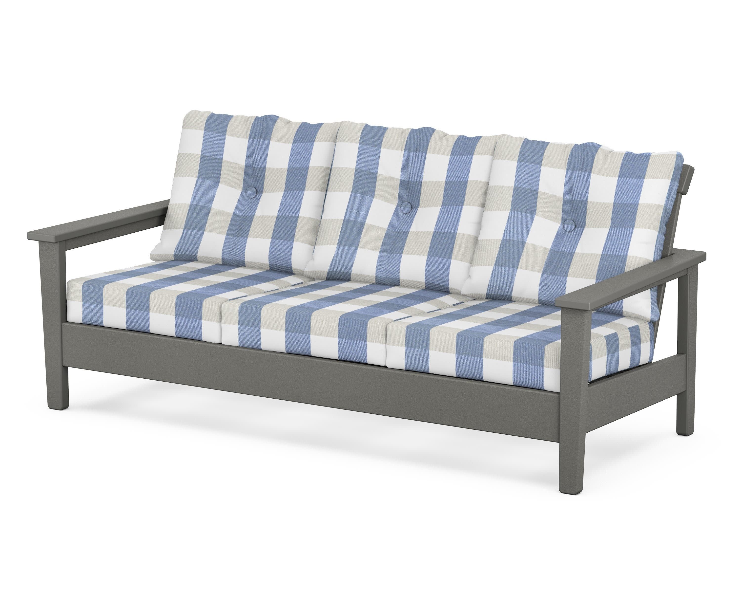 Prescott Deep Seating Sofa in Slate Grey / Buffalo Plaid Sky Blue