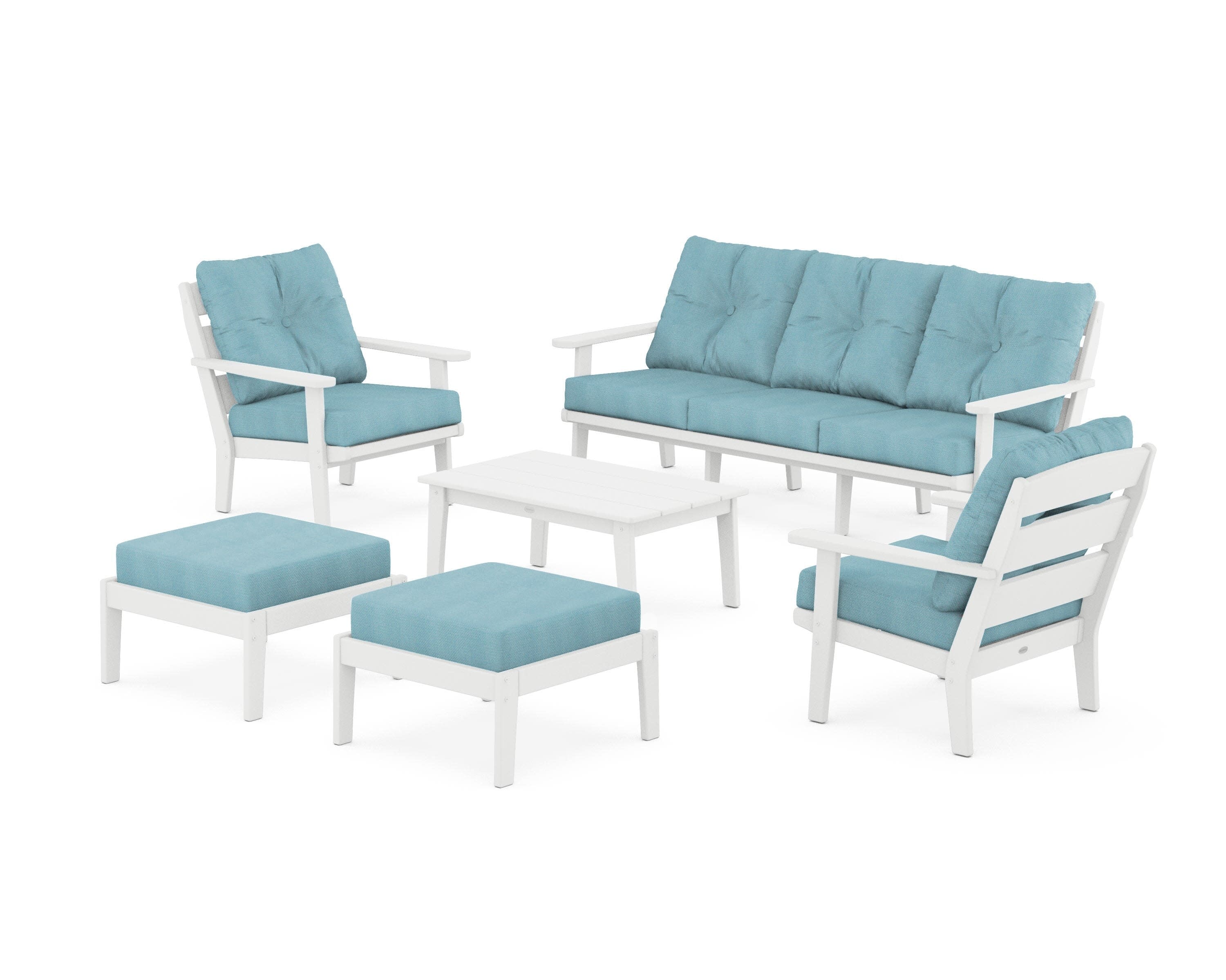 Lakeside 6-Piece Lounge Sofa Set in White / Lattice Sky Blue