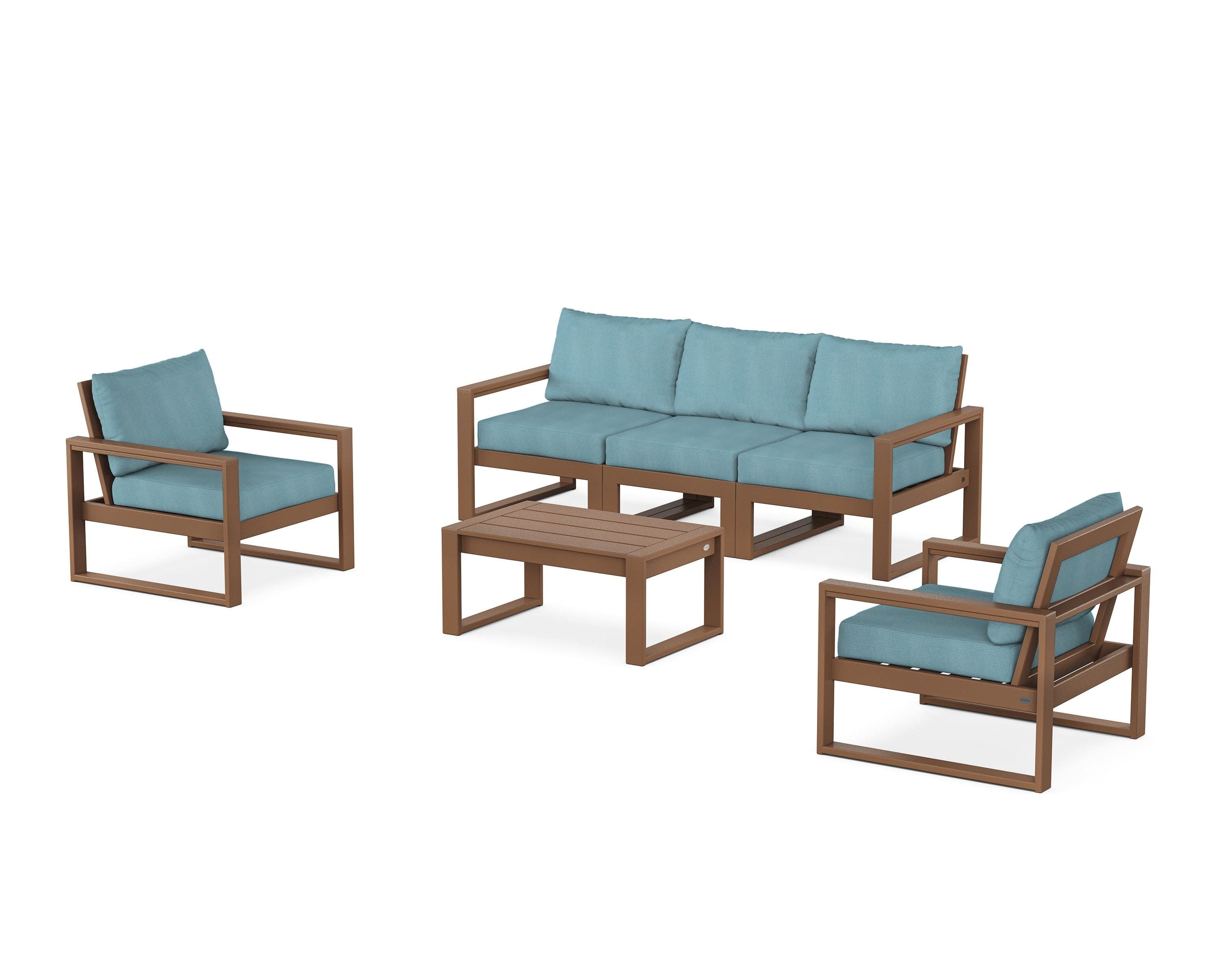 EDGE Sectional 4-Piece Deep Seating Set with Sofa in Teak / Lattice Sky Blue