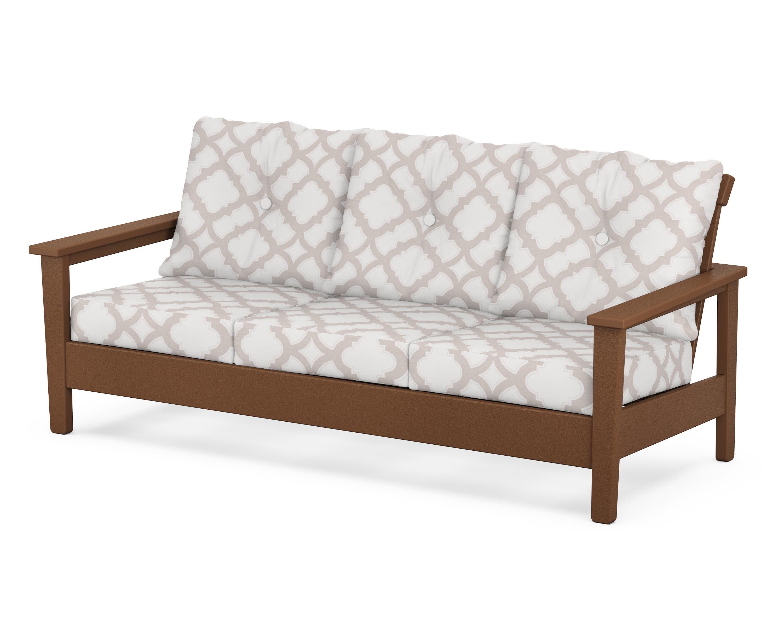 Prescott Deep Seating Sofa in Teak / Trellis Dune Burlap