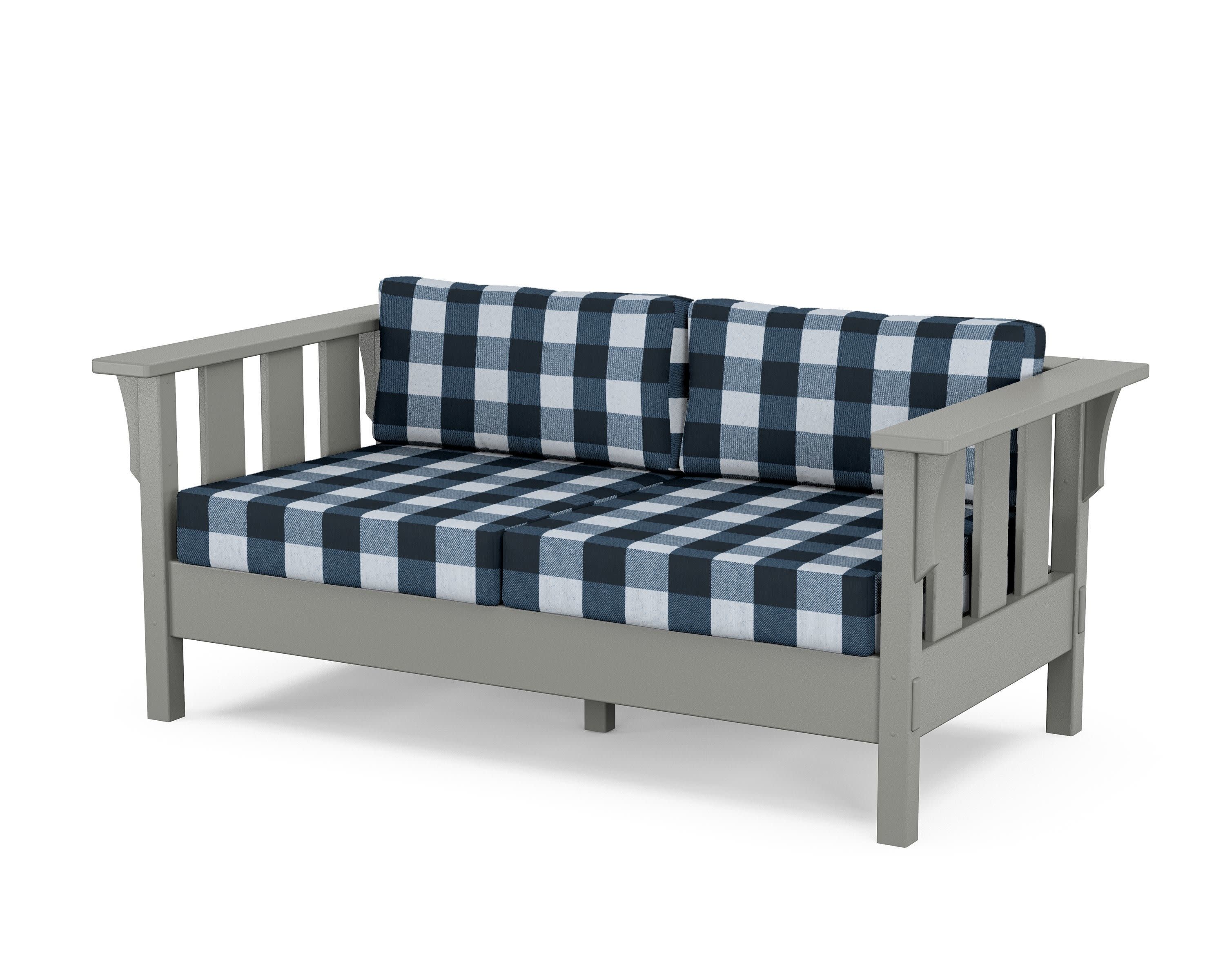 Acadia Deep Seating Loveseat in Slate Grey / Buffalo Plaid Marine Indigo