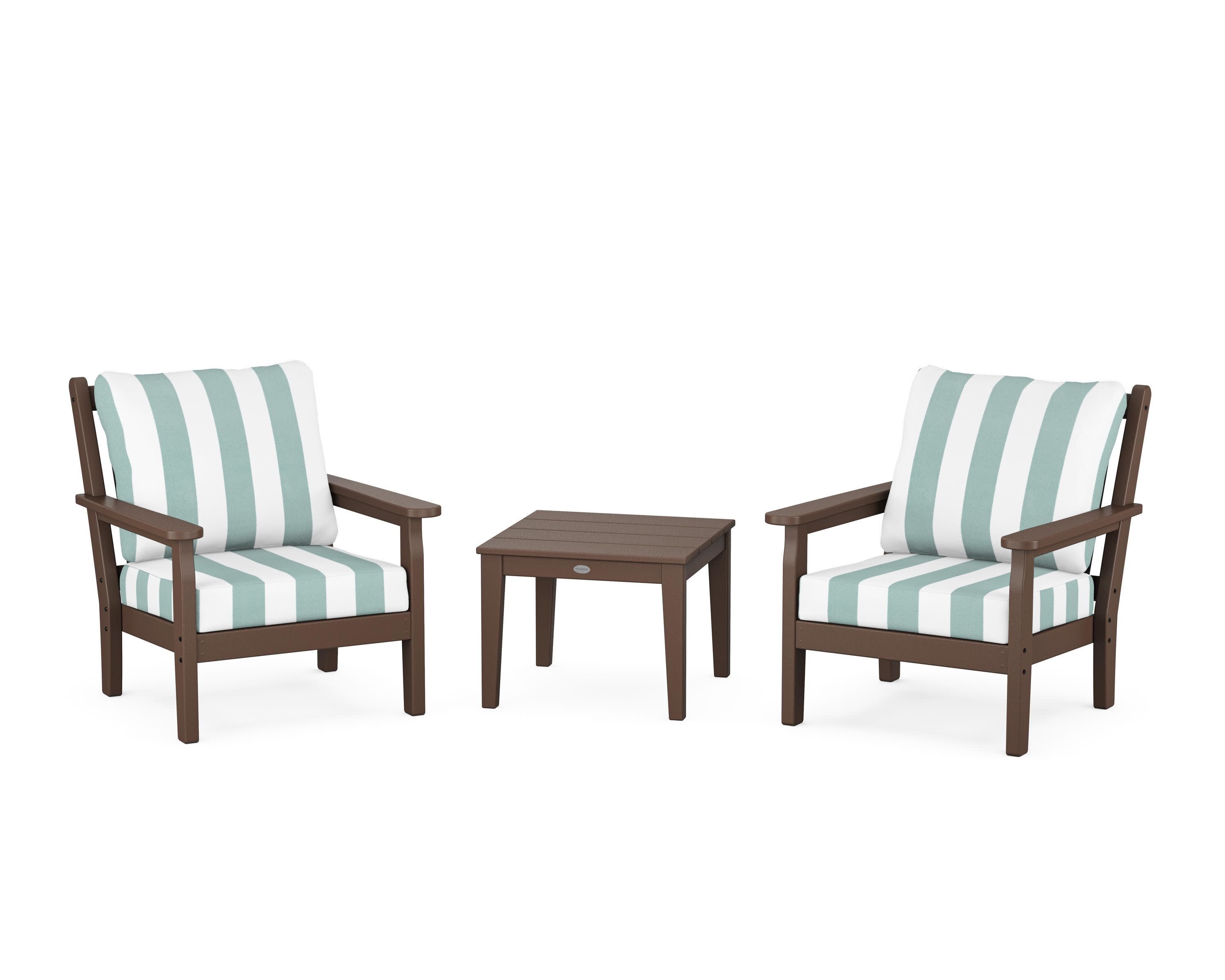 Chippendale 3-Piece Deep Seating Set in Mahogany / Cabana Stripe Glacier Spa