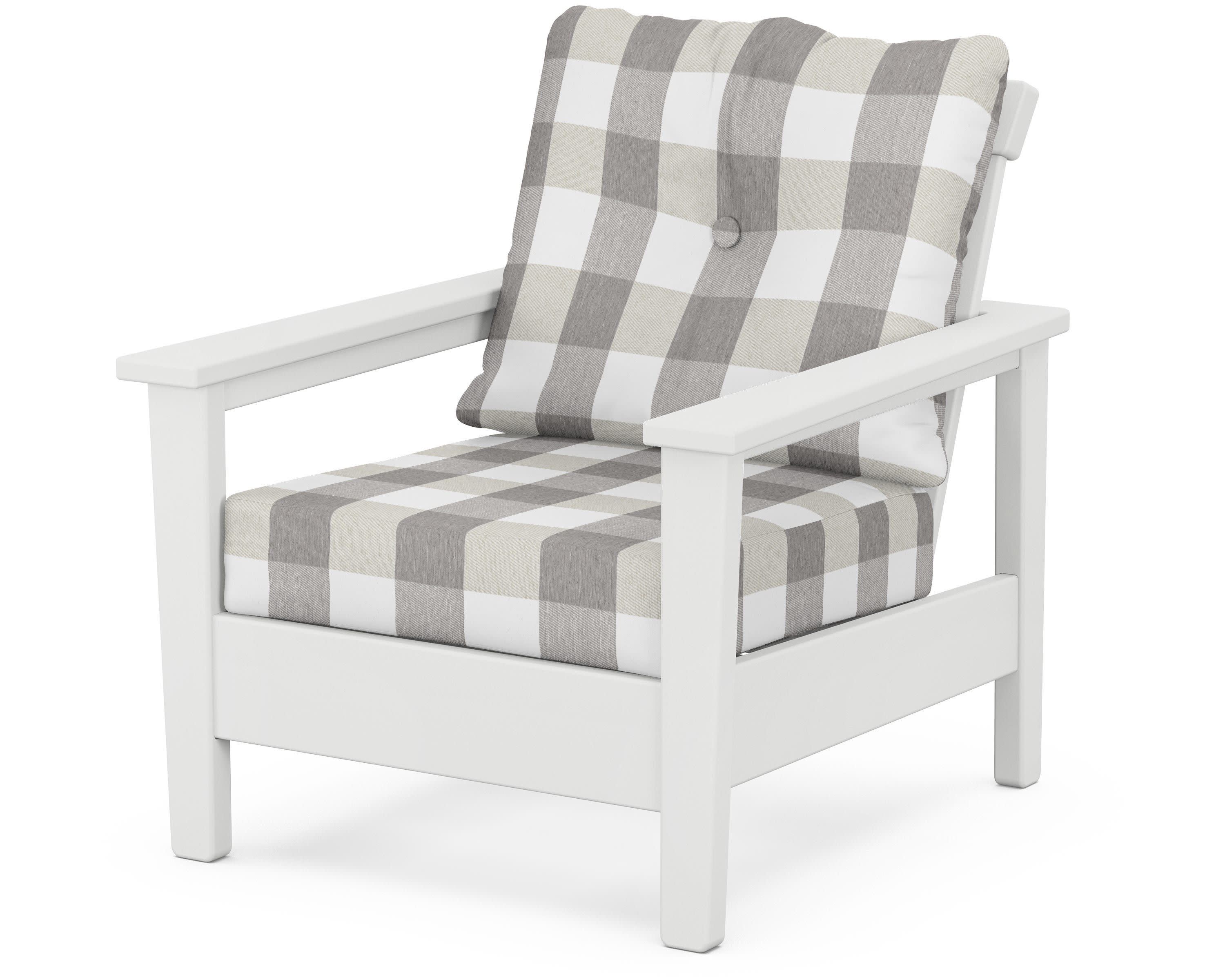 Prescott Deep Seating Chair in White / Buffalo Plaid Grey Mist