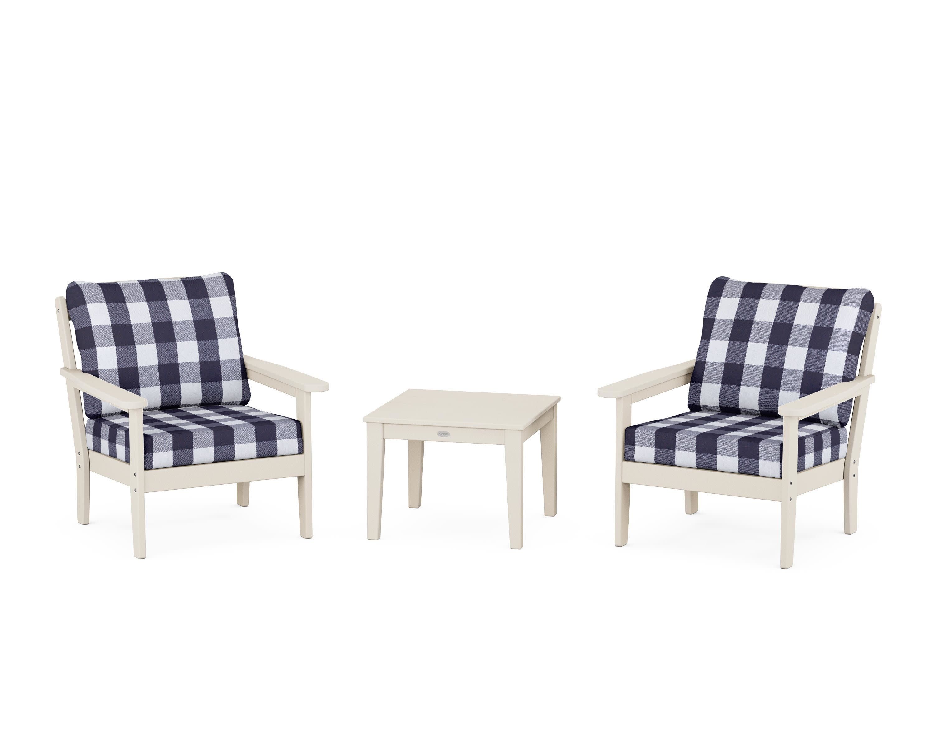 Cottage 3-Piece Deep Seating Set in Sand / Buffalo Plaid Navy