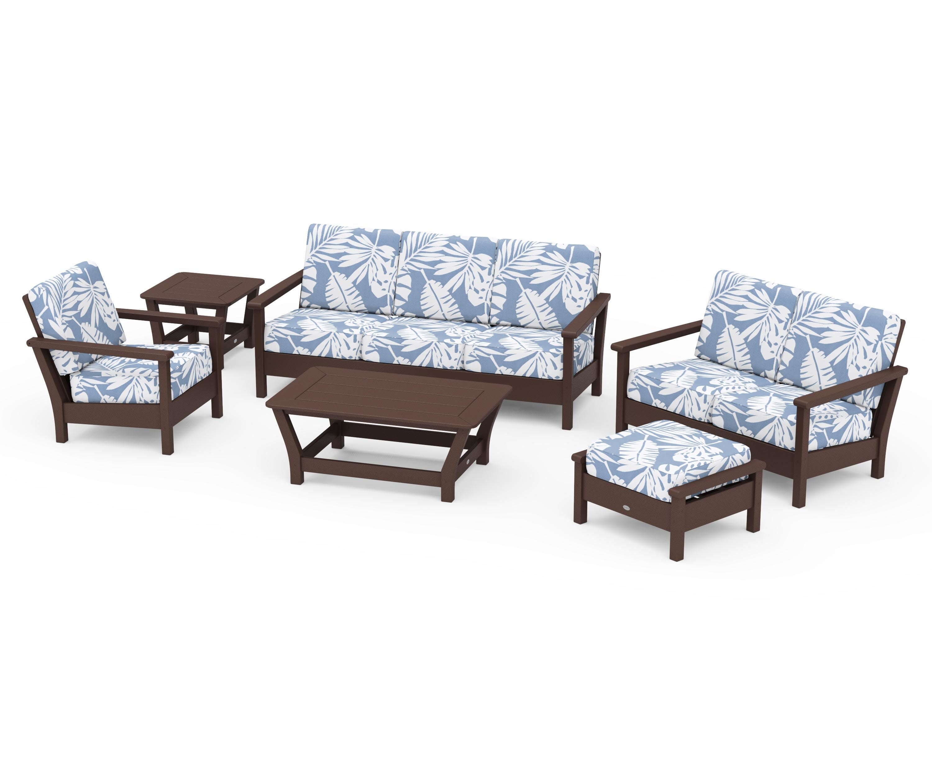 Harbour 6-Piece Outdoor Living Set in Mahogany / Leaf Sky Blue