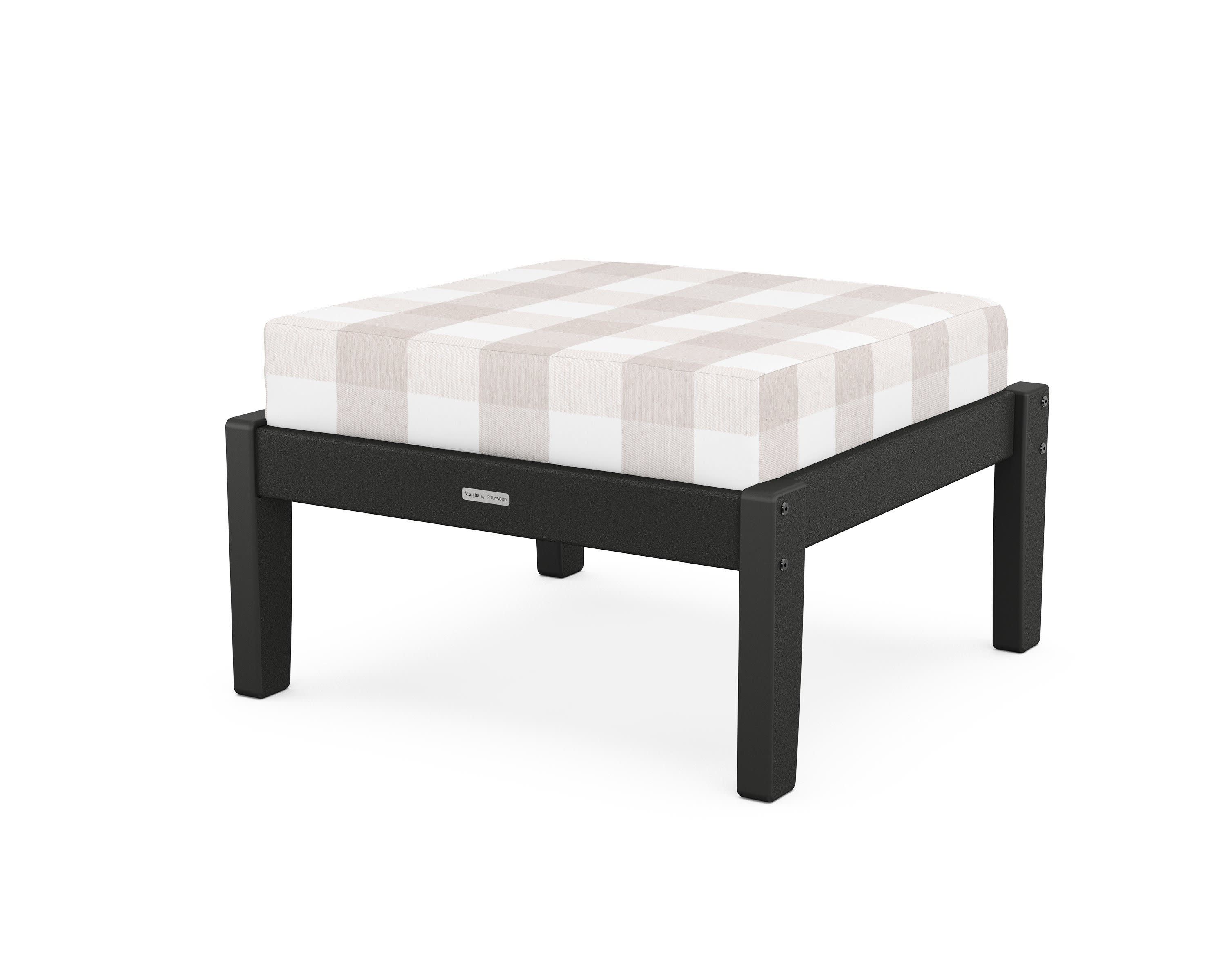 Chinoiserie Deep Seating Ottoman in Black / Buffalo Plaid Dune Burlap