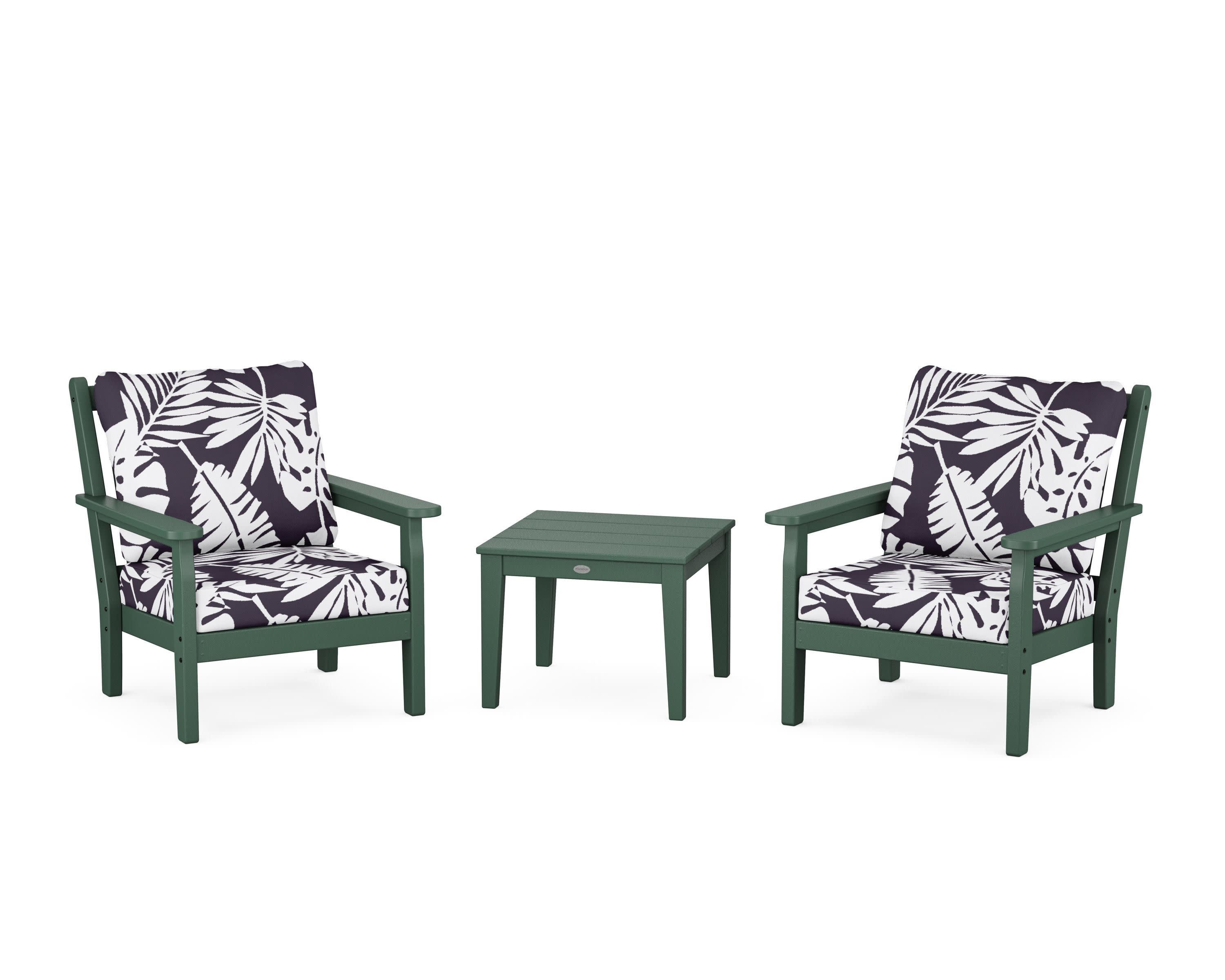 Chippendale 3-Piece Deep Seating Set in Green / Leaf Navy