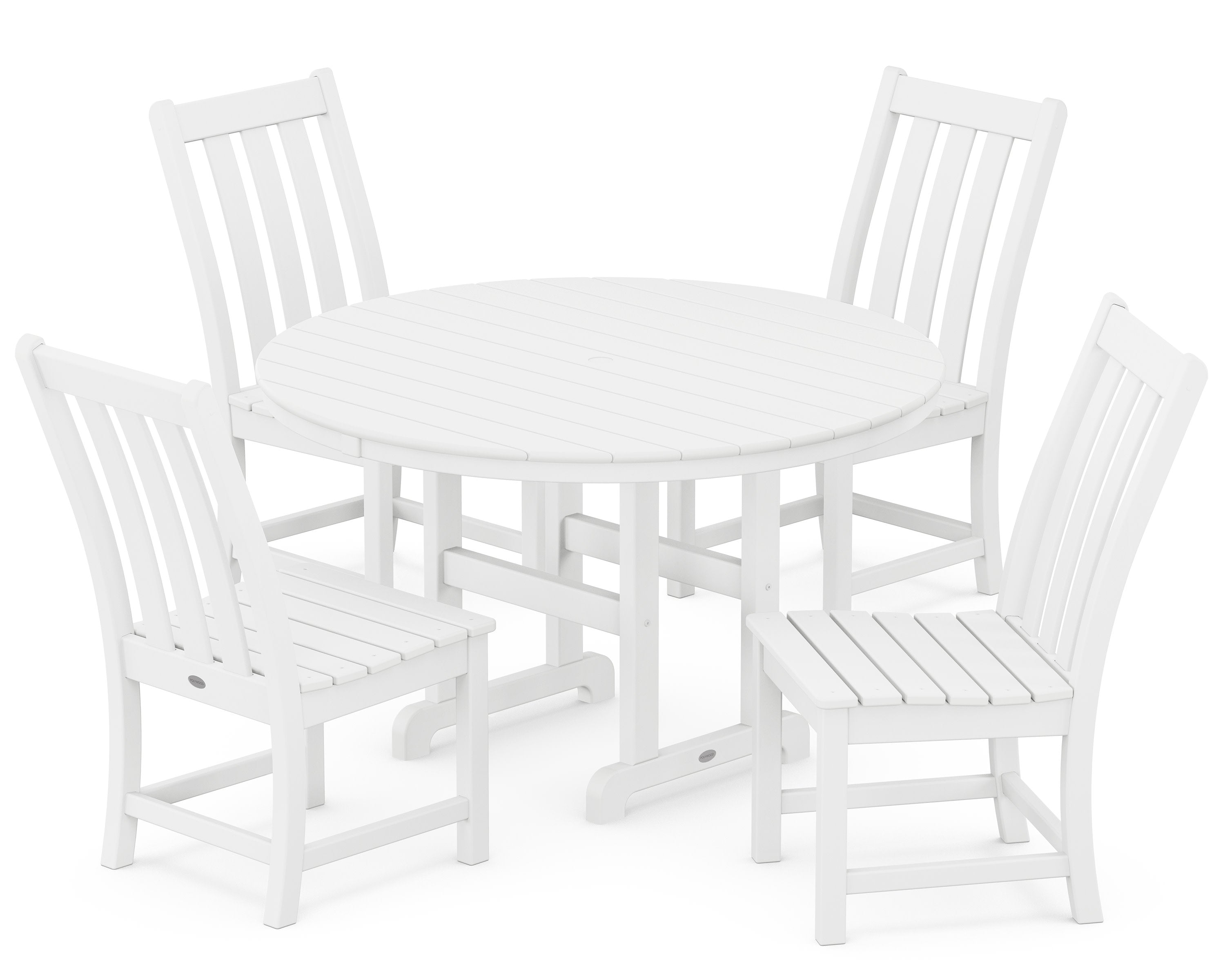 Vineyard 5-Piece Round Farmhouse Side Chair Dining Set in White
