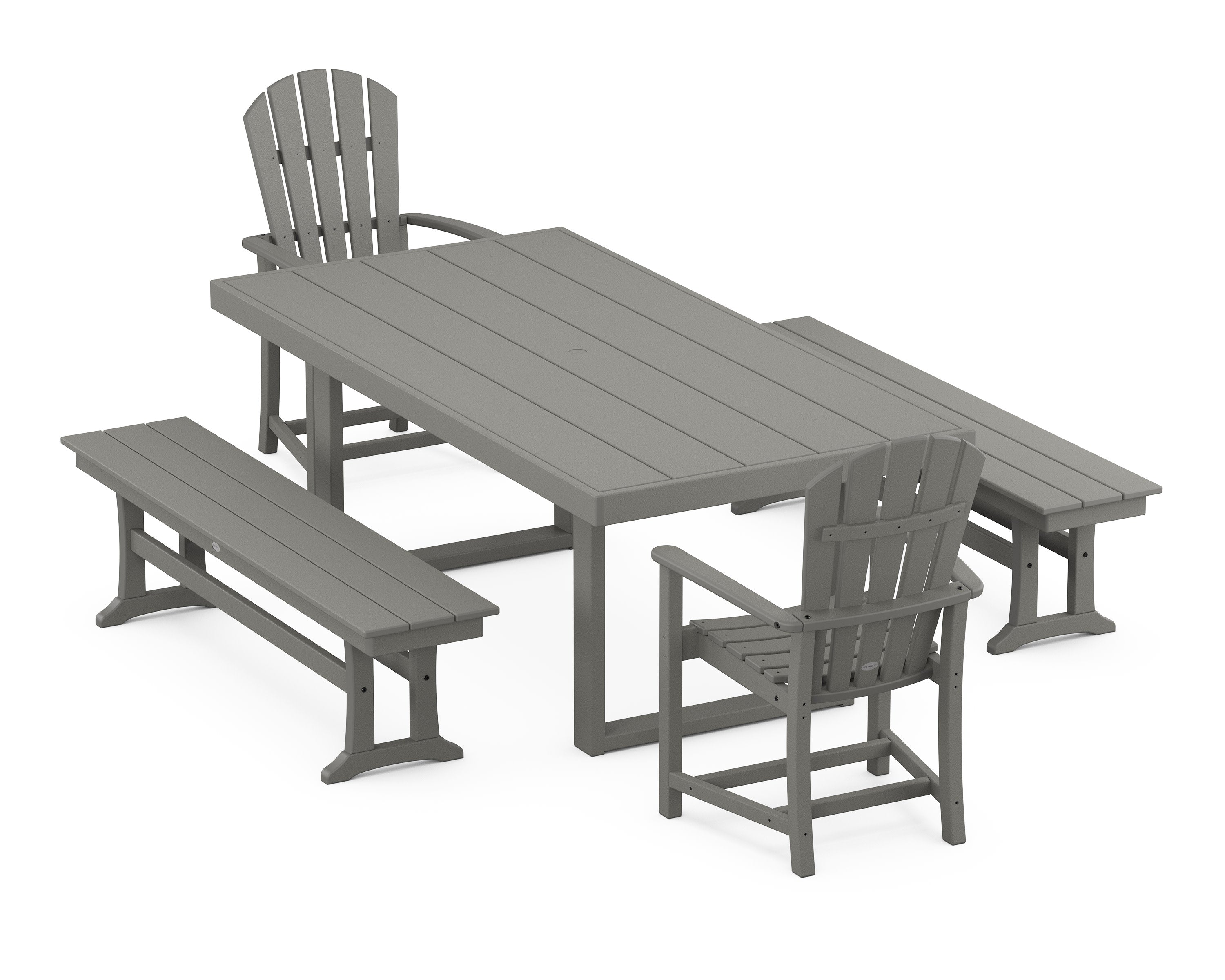Palm Coast 5-Piece Dining Set with Benches in Slate Grey